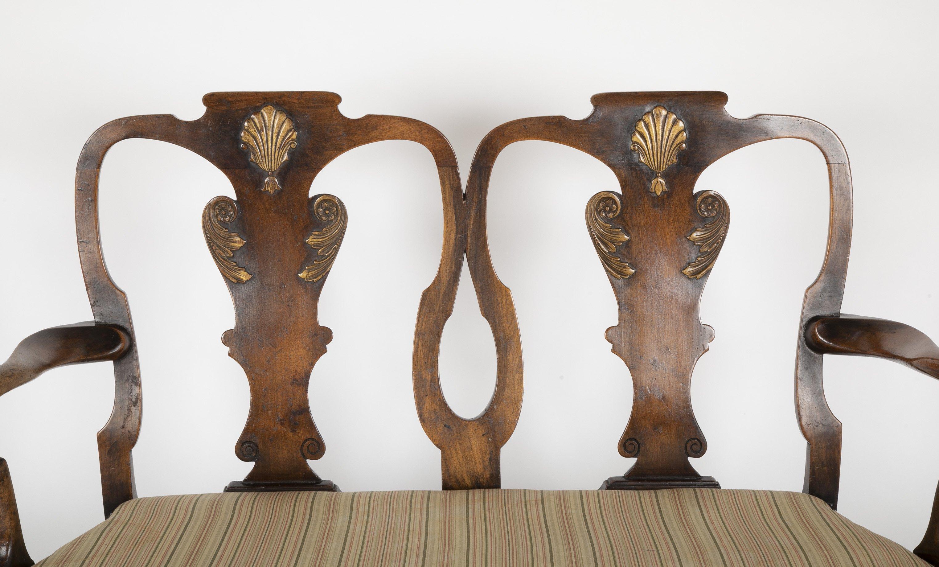 George II Walnut Two Chair Back Settee In Good Condition In Westwood, NJ