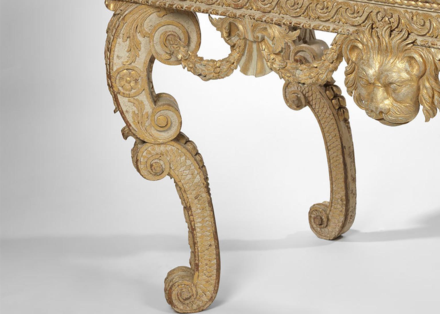 George II White and Gold Carved Console Table Attributed to Benjamin Goodison In Good Condition For Sale In London, Middlesex