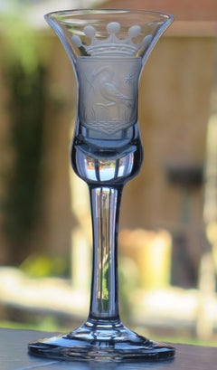 Wine Drinking Glass Jacobite Engraved 1706 & Cunningham Clan Crest, circa 1740