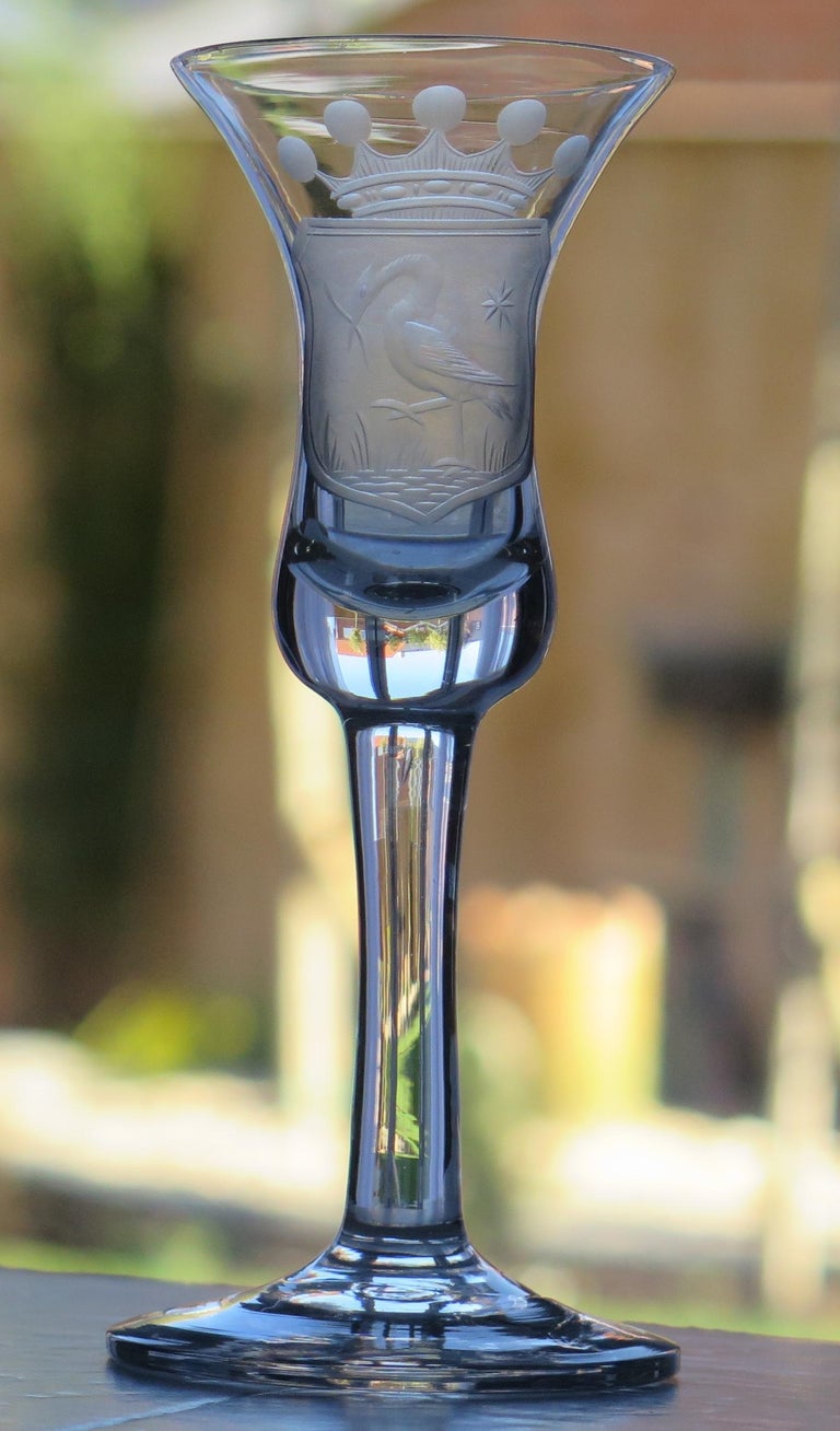 Wine Drinking Glass Jacobite Engraved 1706 and Cunningham Clan Crest