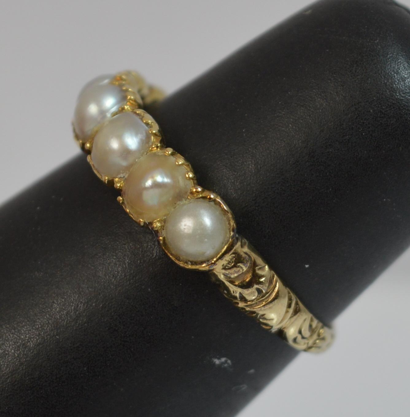 George III 15 Carat Gold Seven-Pearl Half Eternity Stack Ring 10