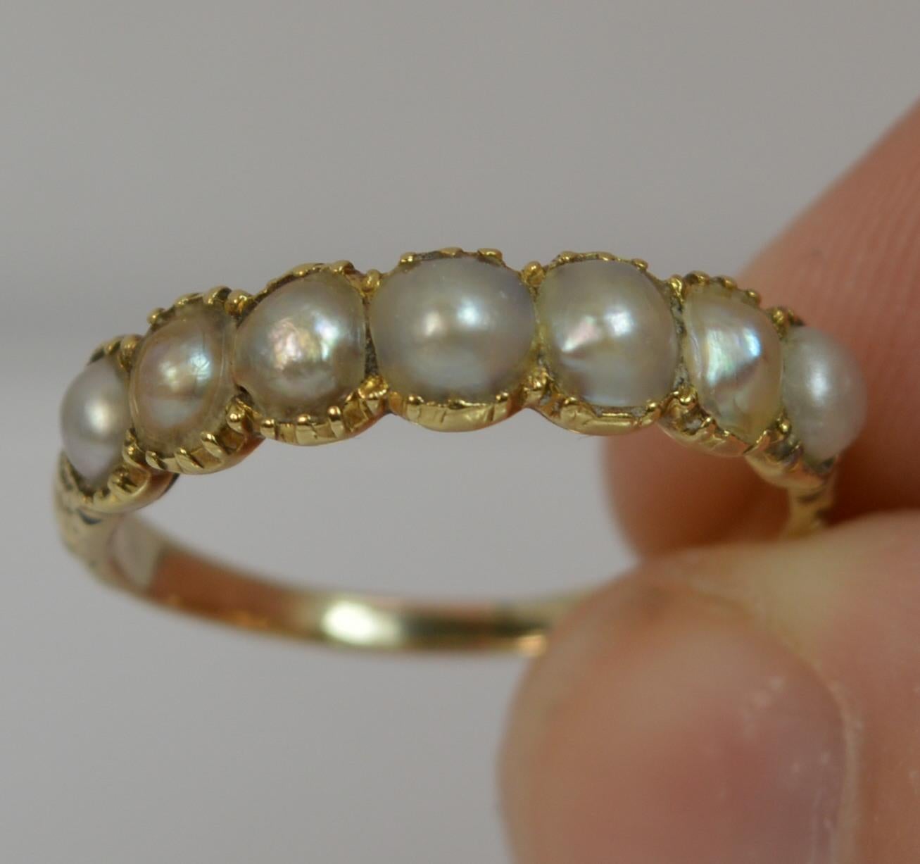 George III 15 Carat Gold Seven-Pearl Half Eternity Stack Ring 11