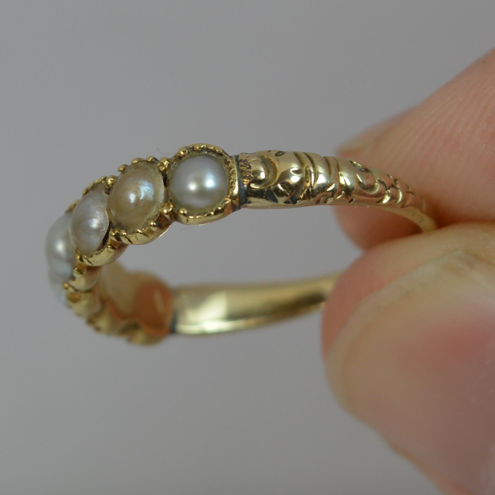 George III 15 Carat Gold Seven-Pearl Half Eternity Stack Ring 1
