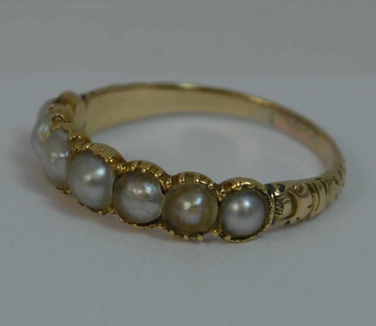 George III 15 Carat Gold Seven-Pearl Half Eternity Stack Ring 3