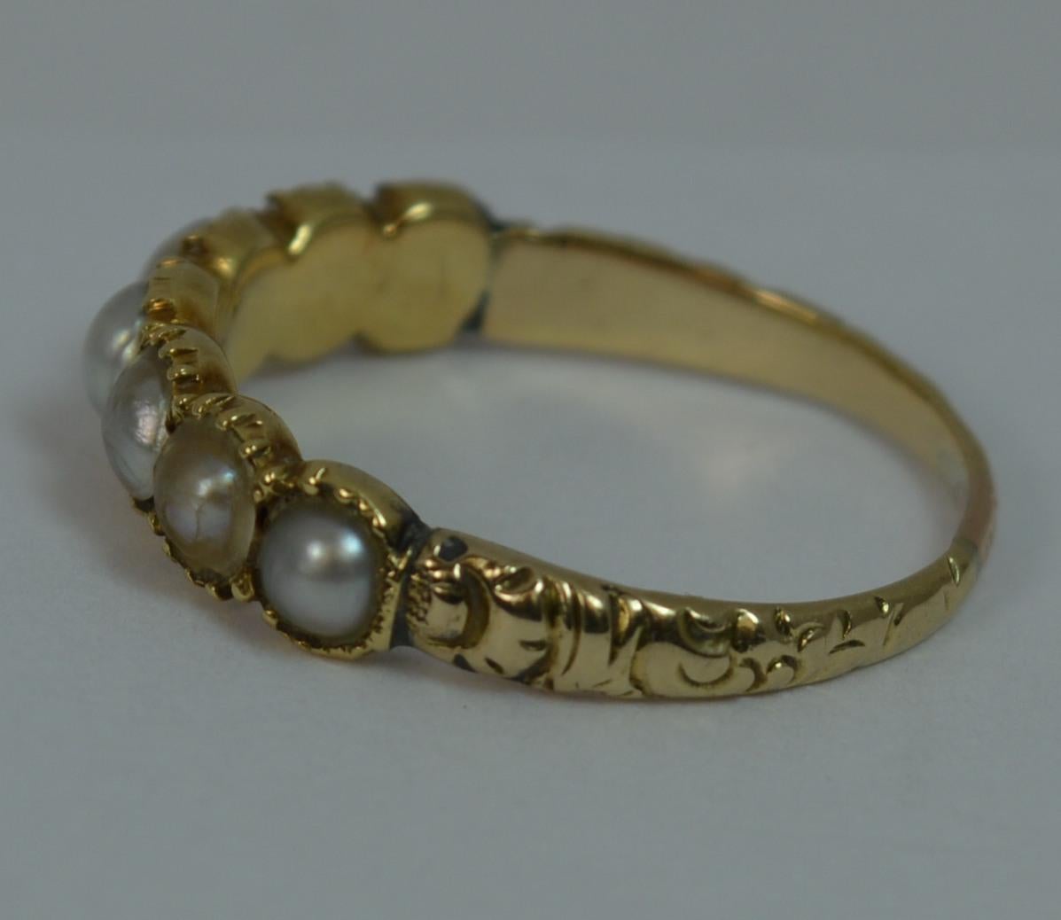 George III 15 Carat Gold Seven-Pearl Half Eternity Stack Ring 4