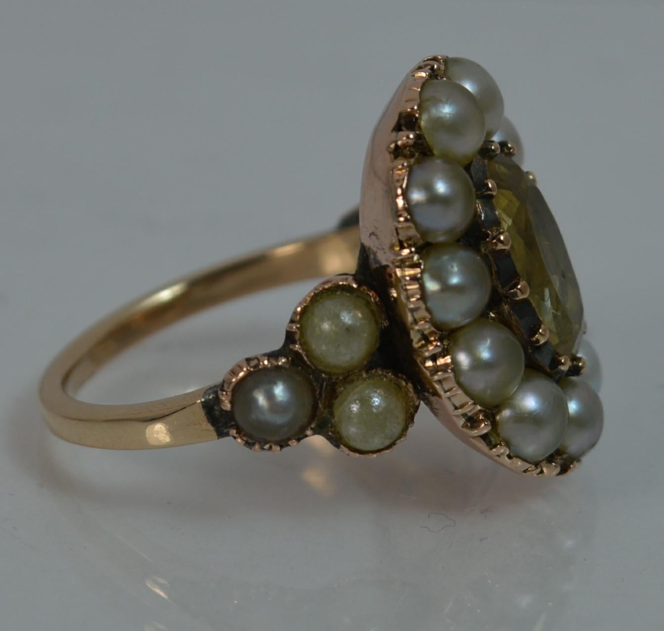 George III 15 Carat Gold Yellow Topaz and Pearl Cluster Ring 5