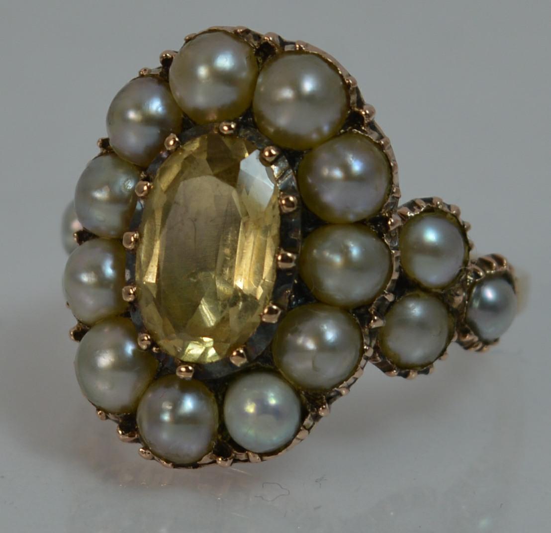 George III 15 Carat Gold Yellow Topaz and Pearl Cluster Ring 6