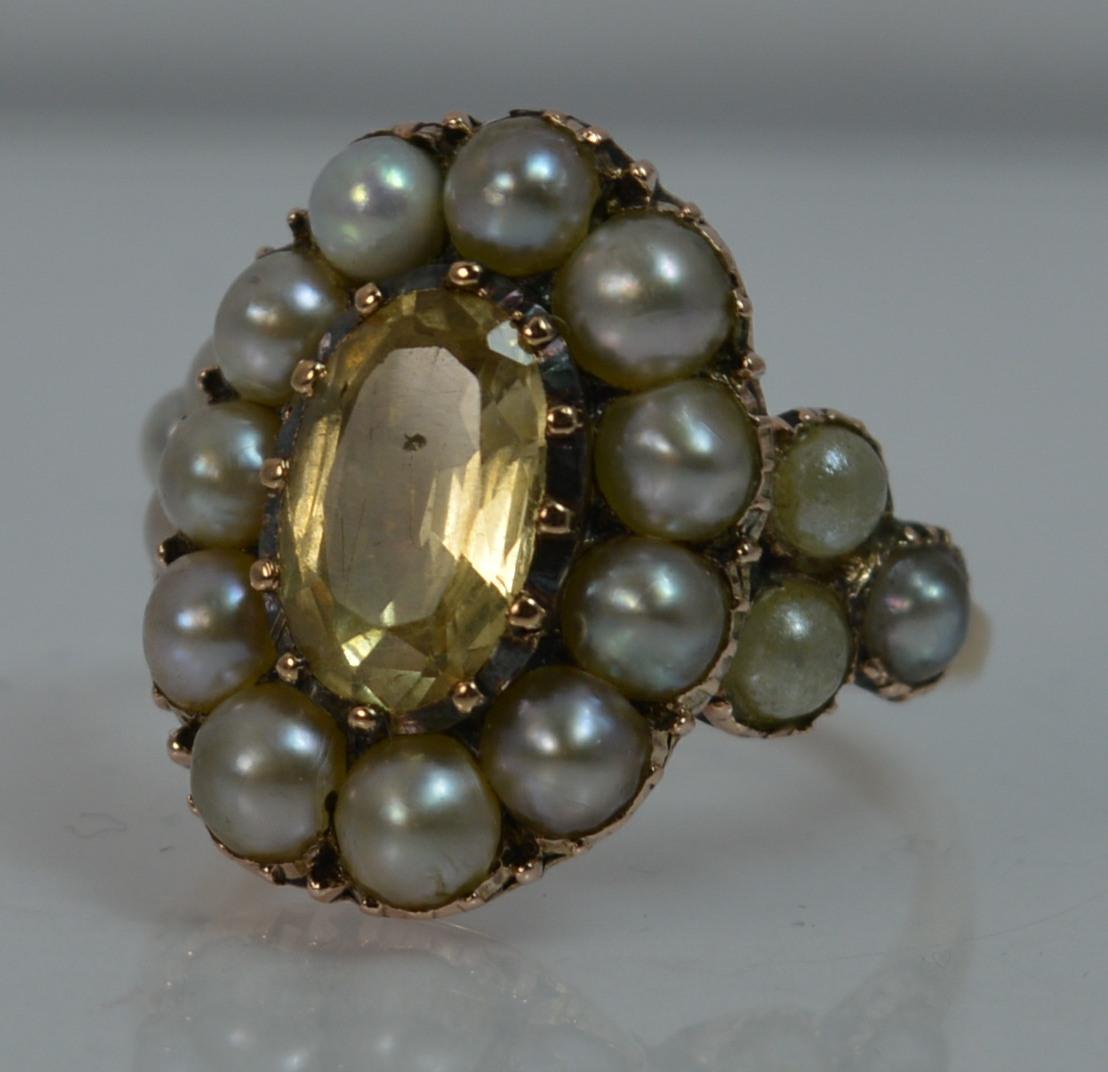 George III 15 Carat Gold Yellow Topaz and Pearl Cluster Ring 7