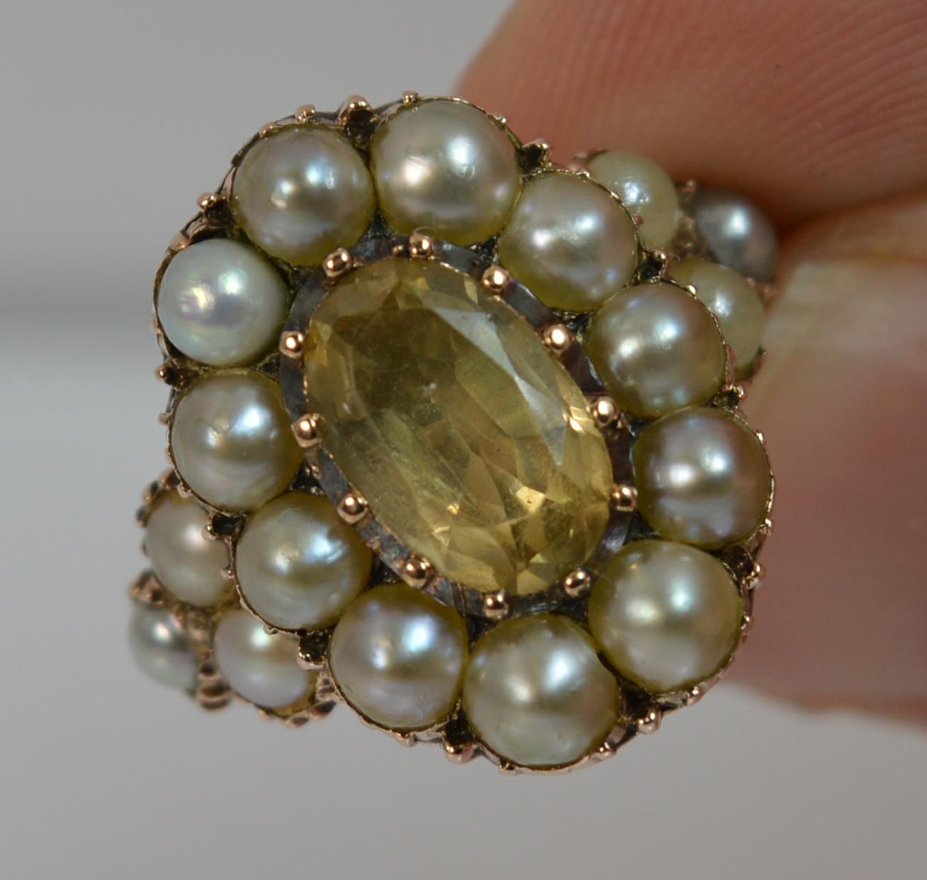 George III 15 Carat Gold Yellow Topaz and Pearl Cluster Ring 8
