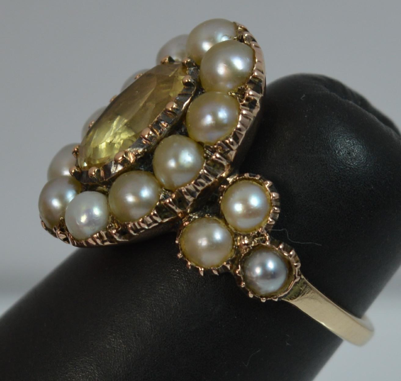 George III 15 Carat Gold Yellow Topaz and Pearl Cluster Ring 9