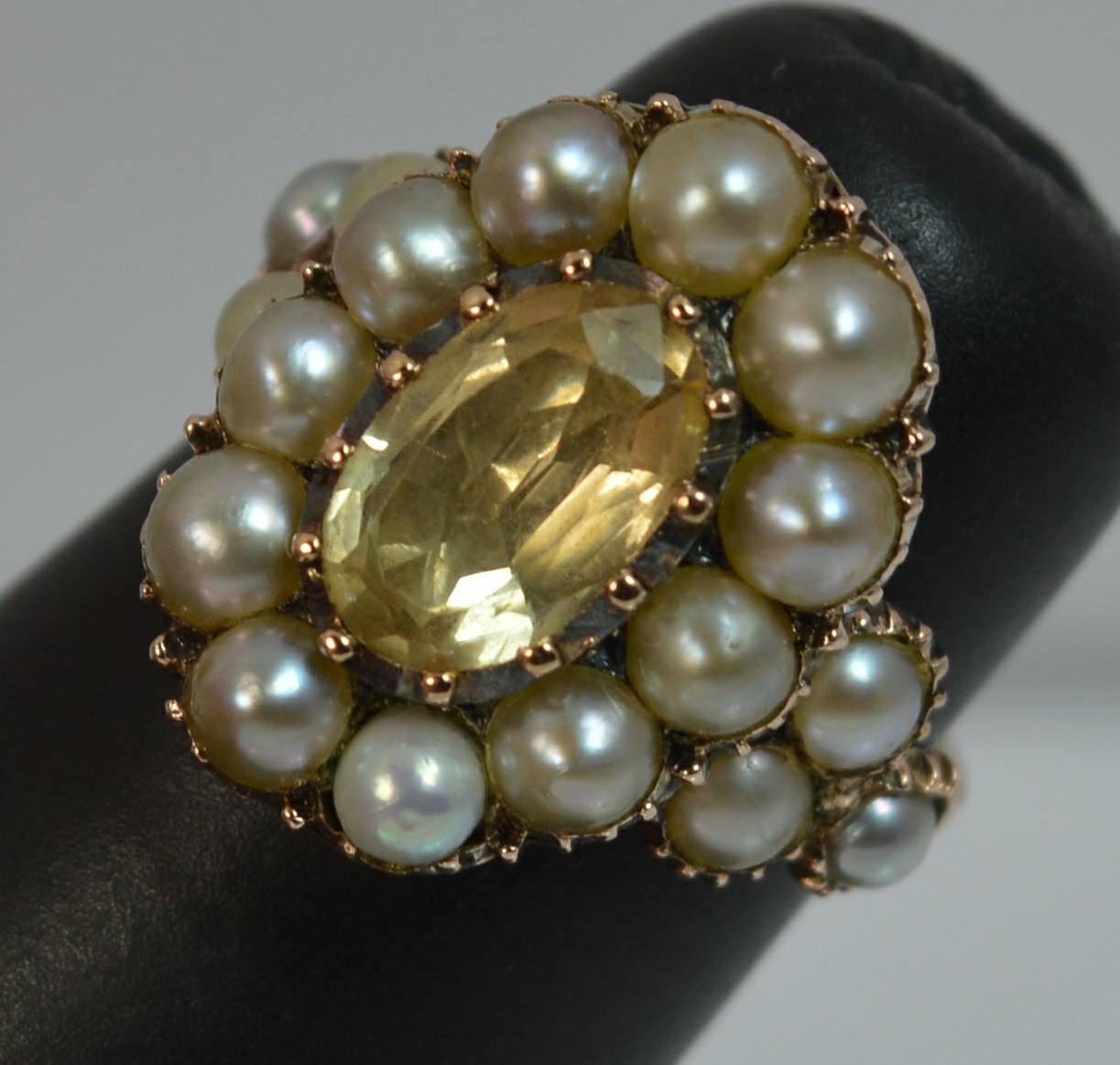 George III 15 Carat Gold Yellow Topaz and Pearl Cluster Ring 10