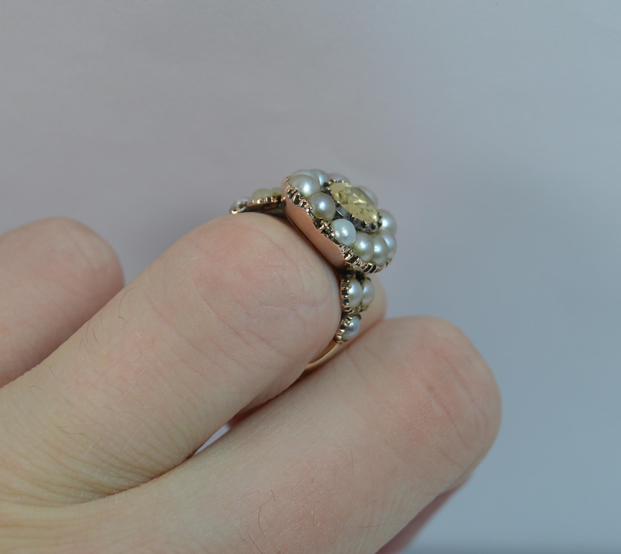 George III 15 Carat Gold Yellow Topaz and Pearl Cluster Ring In Good Condition In St Helens, GB