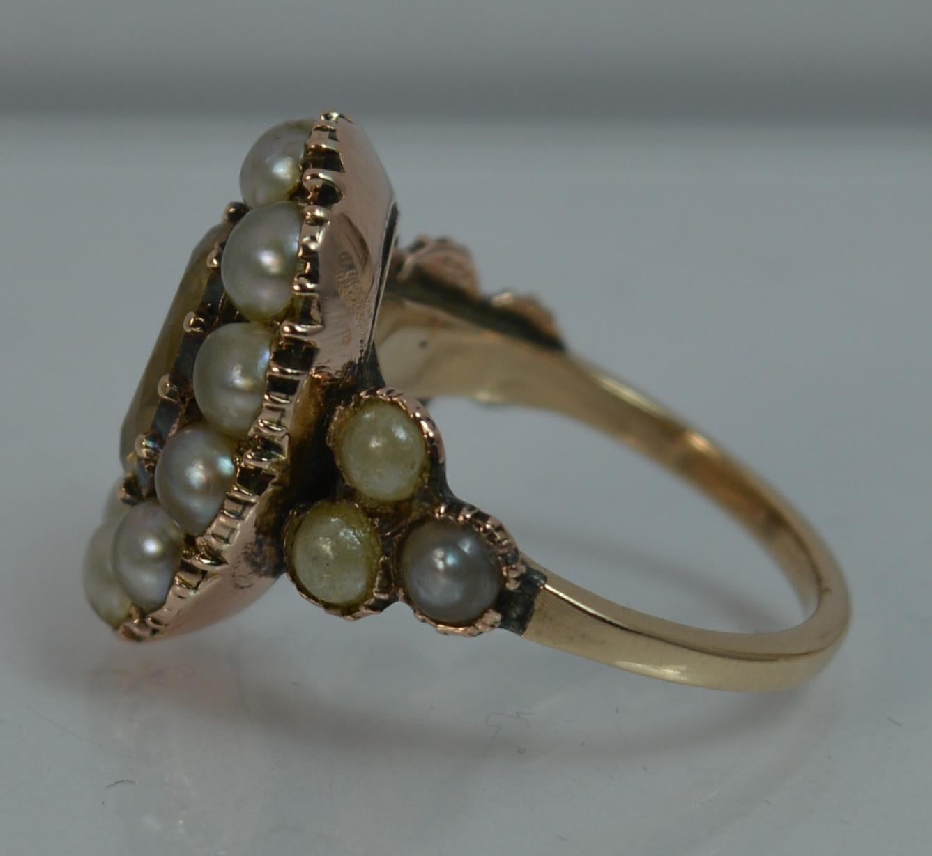 George III 15 Carat Gold Yellow Topaz and Pearl Cluster Ring 3