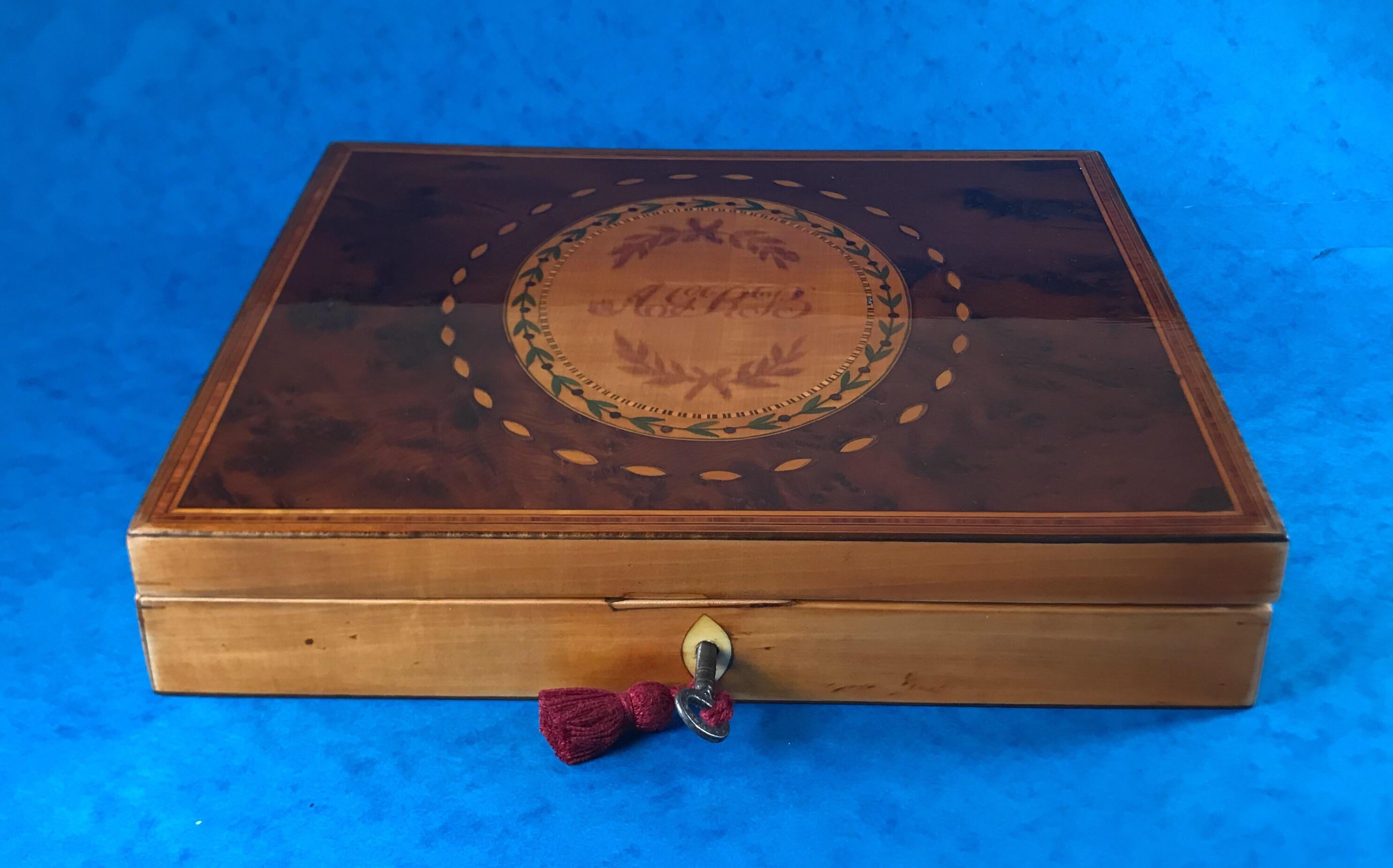 Other George III 1785 Sheraton Burr Yew Sycamore Stationary Box