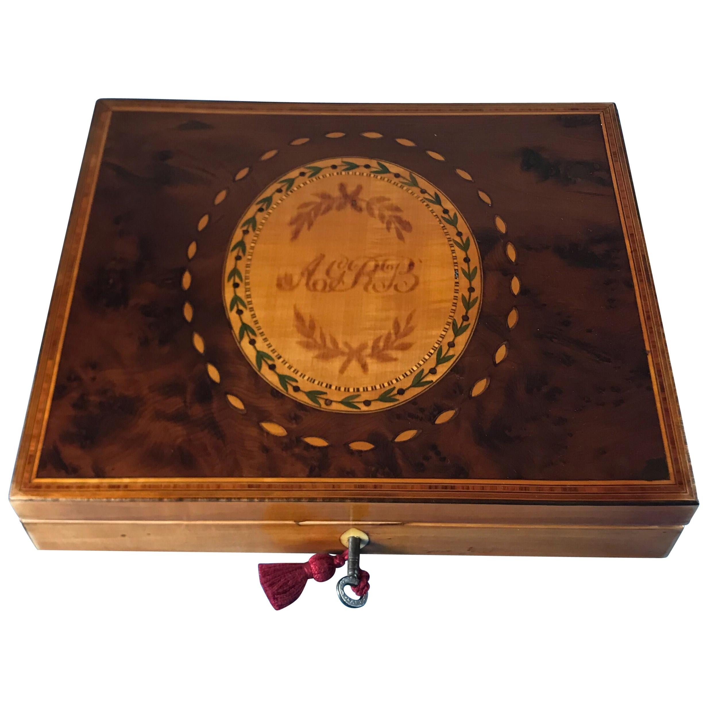 George III 1785 Sheraton Burr Yew Sycamore Stationary Box