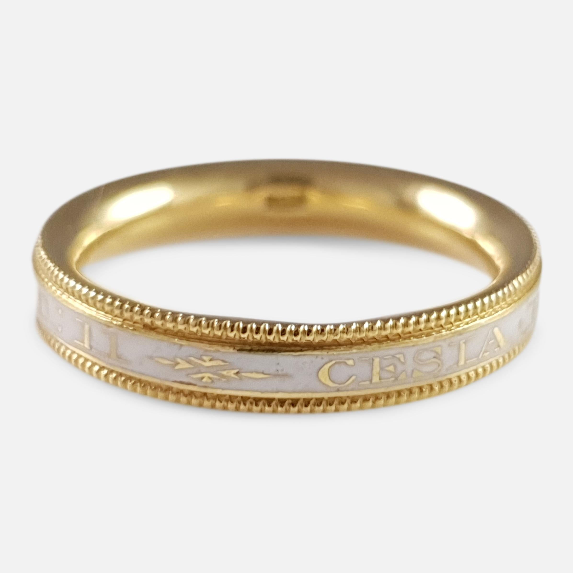 Women's or Men's George III 18 Karat Gold and Enamel Mourning Band Ring, circa 1781