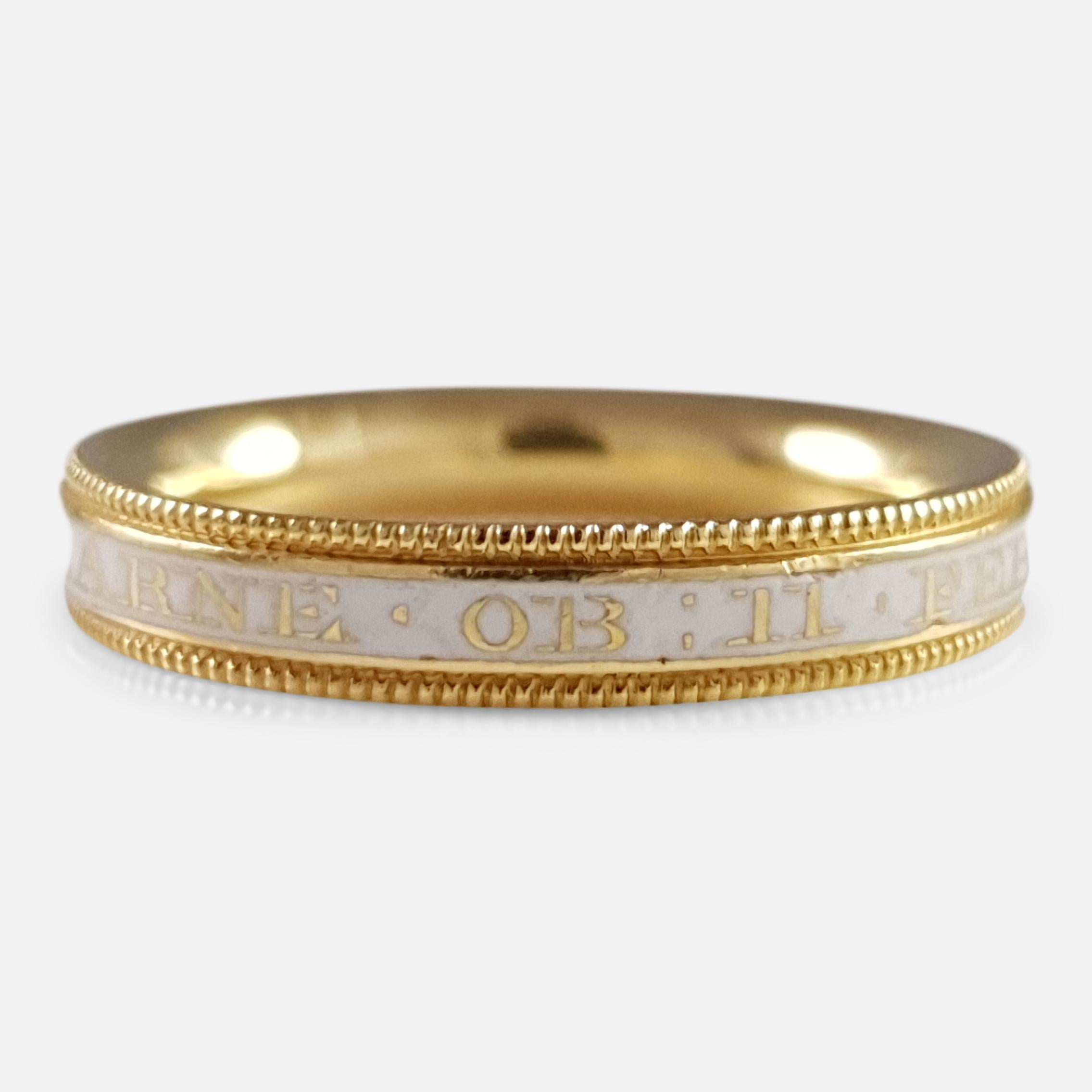 George III 18 Karat Gold and Enamel Mourning Band Ring, circa 1781 1