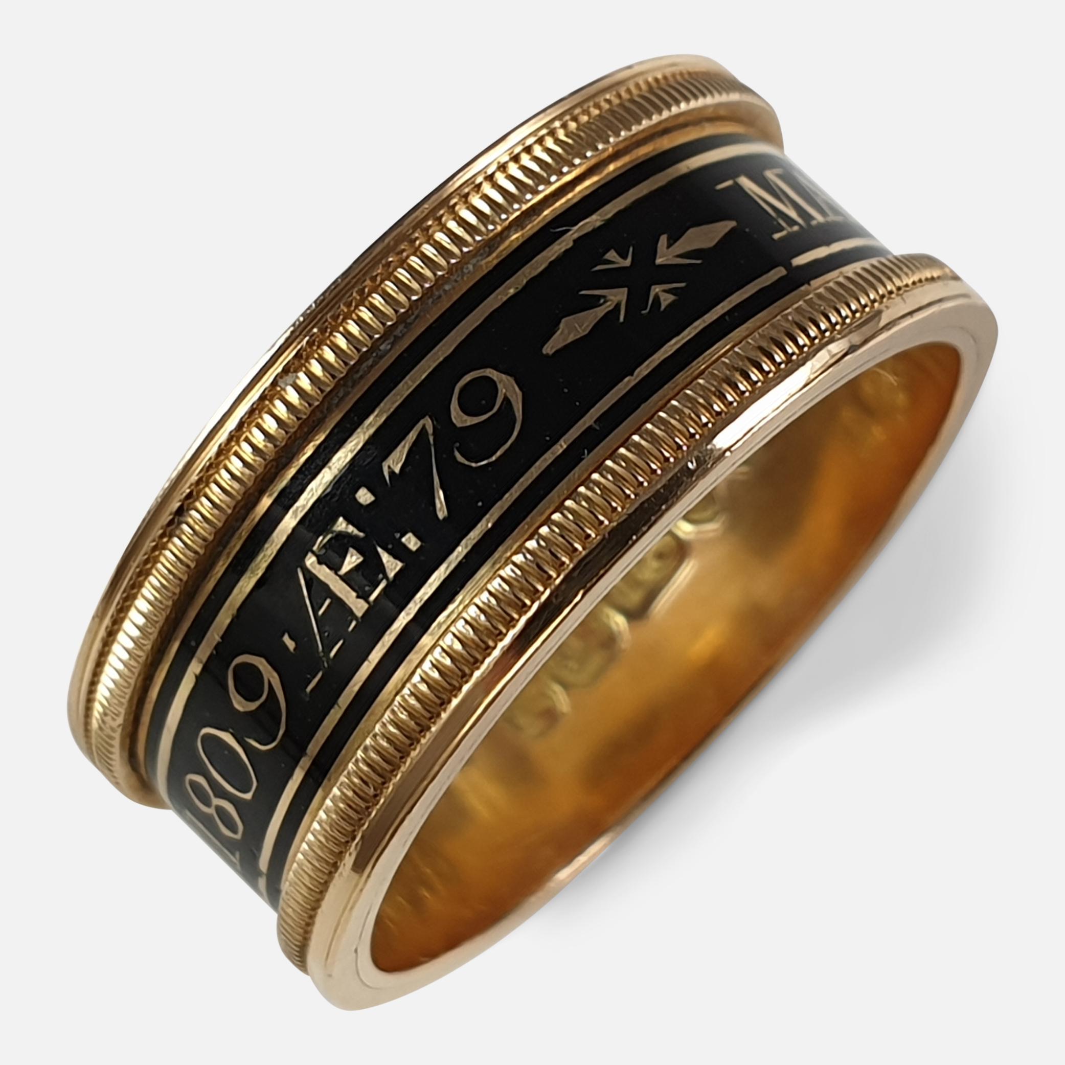 George III 18 Karat Yellow Gold and Enamel Memorial Mourning Ring, London, 1809 6