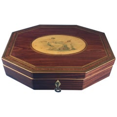 Antique George III 1815 Harewood Boxwood and Cross Banded Tulip Wood Inlaid Table Box