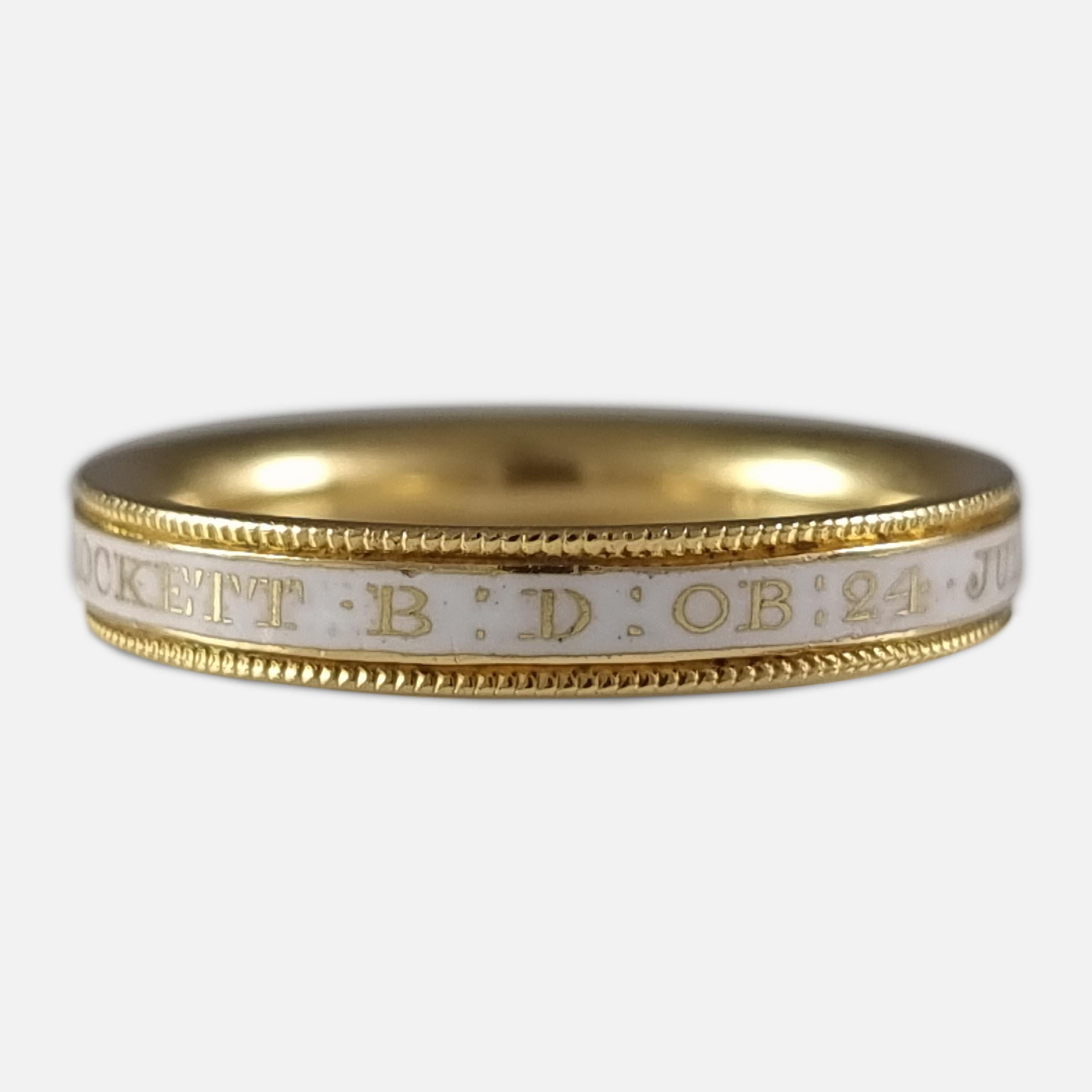 Women's or Men's George III 18ct Gold and Enamel Memorial Ring, Circa 1768