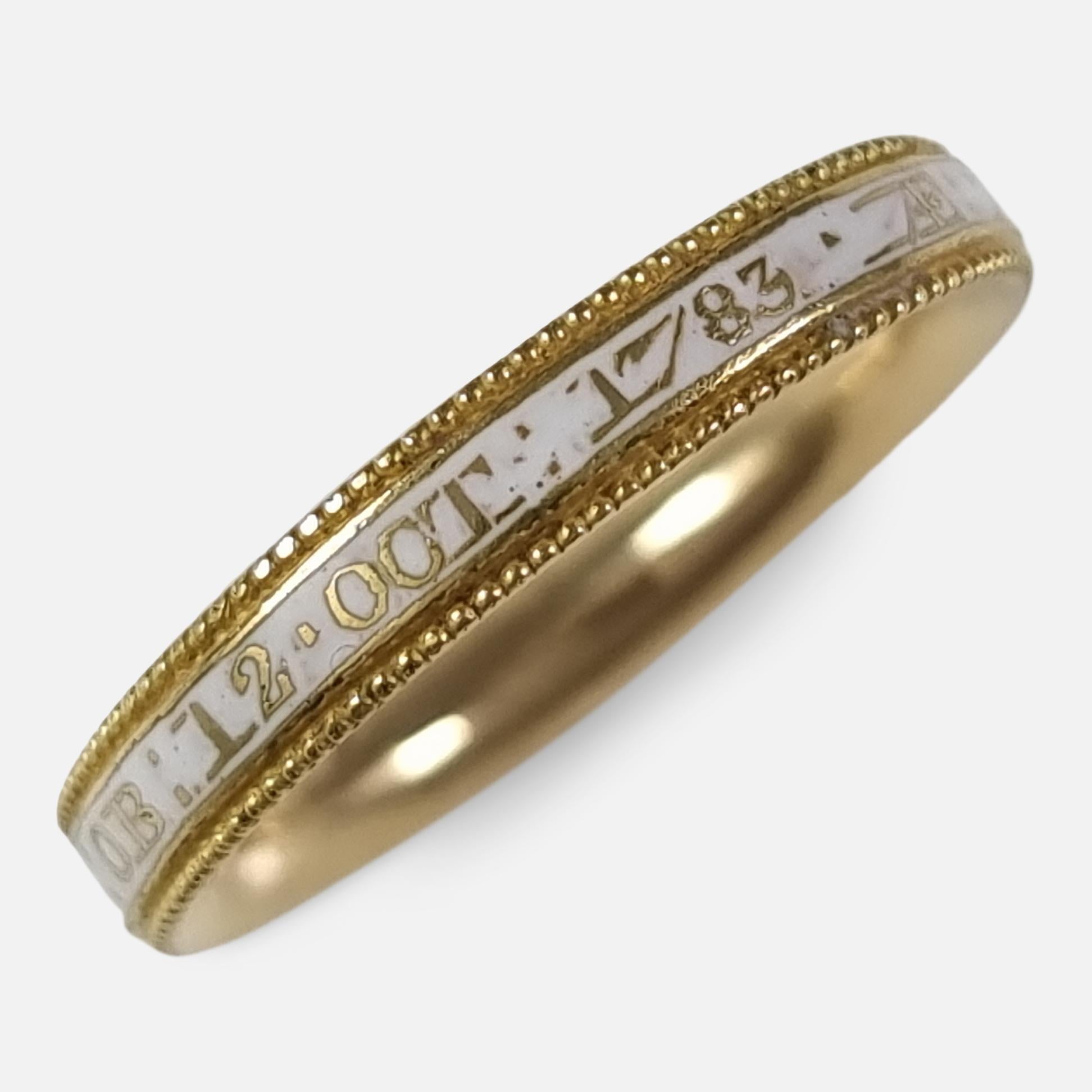 Memorial-Ring aus 18 Karat Gold und Emaille im George-III-Stil, um 1783 im Angebot 3