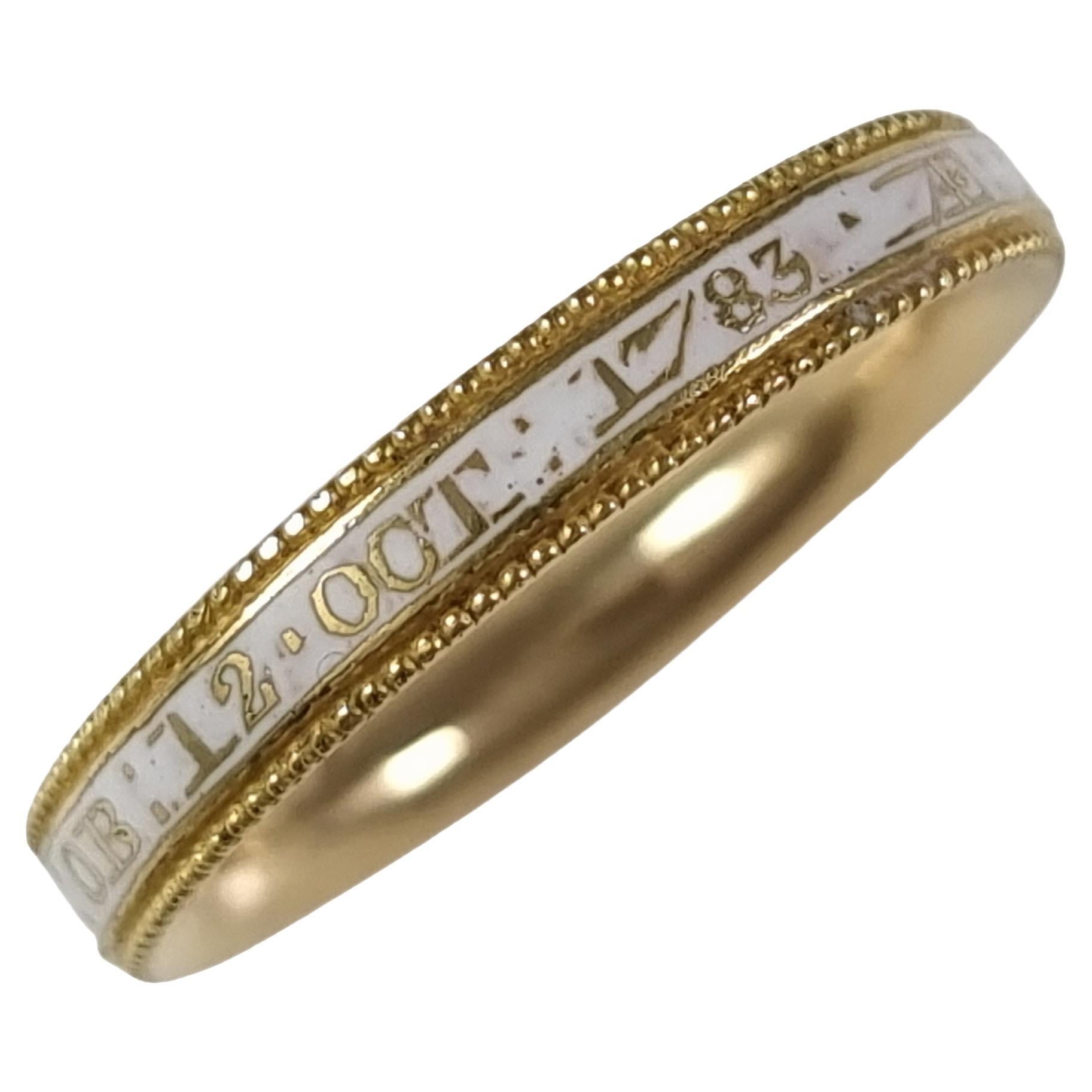 Memorial-Ring aus 18 Karat Gold und Emaille im George-III-Stil, um 1783 im Angebot