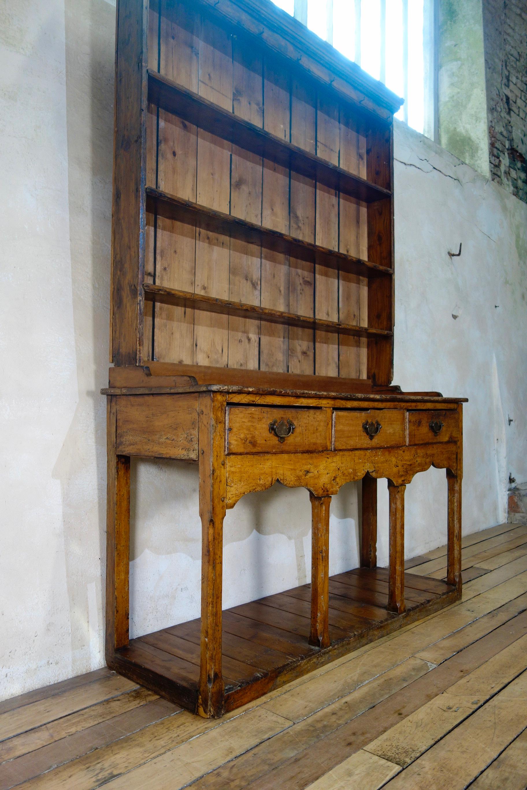 18th Century and Earlier George III 18th Century Farmhouse Fruitwood Pot Board Kitchen Dresser Plate Rack