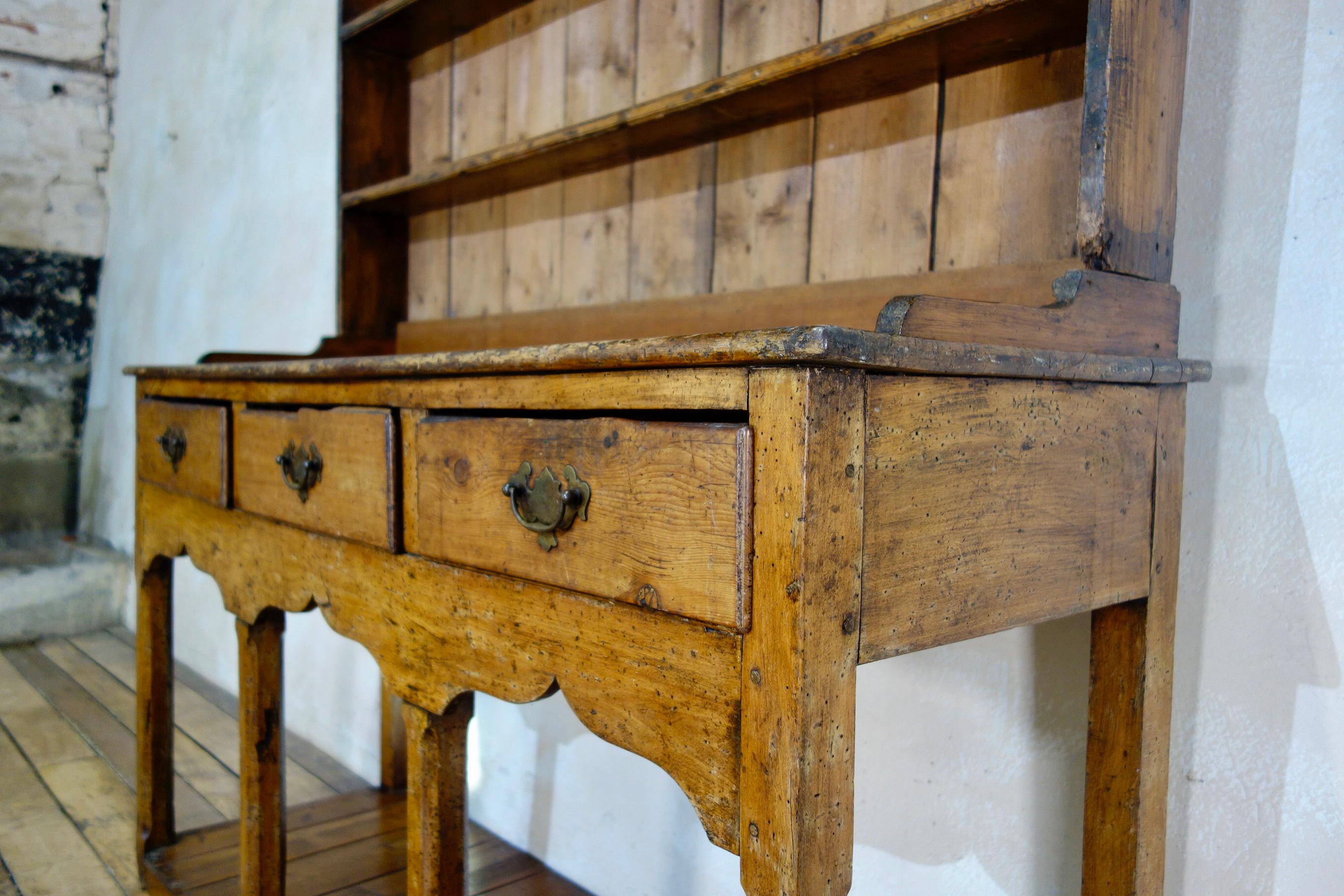George III 18th Century Farmhouse Fruitwood Pot Board Kitchen Dresser Plate Rack 1