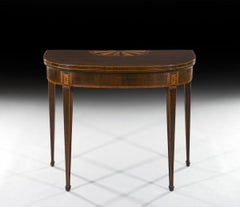 George III 18th Century Hepplewhite Period Harewood Inlaid D-Shaped Card Table