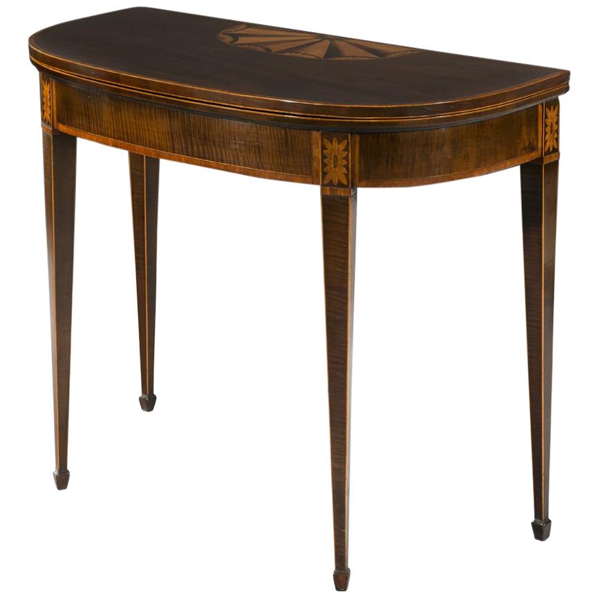 George III 18th Century Hepplewhite Period Harewood Inlaid D-Shaped Card Table For Sale