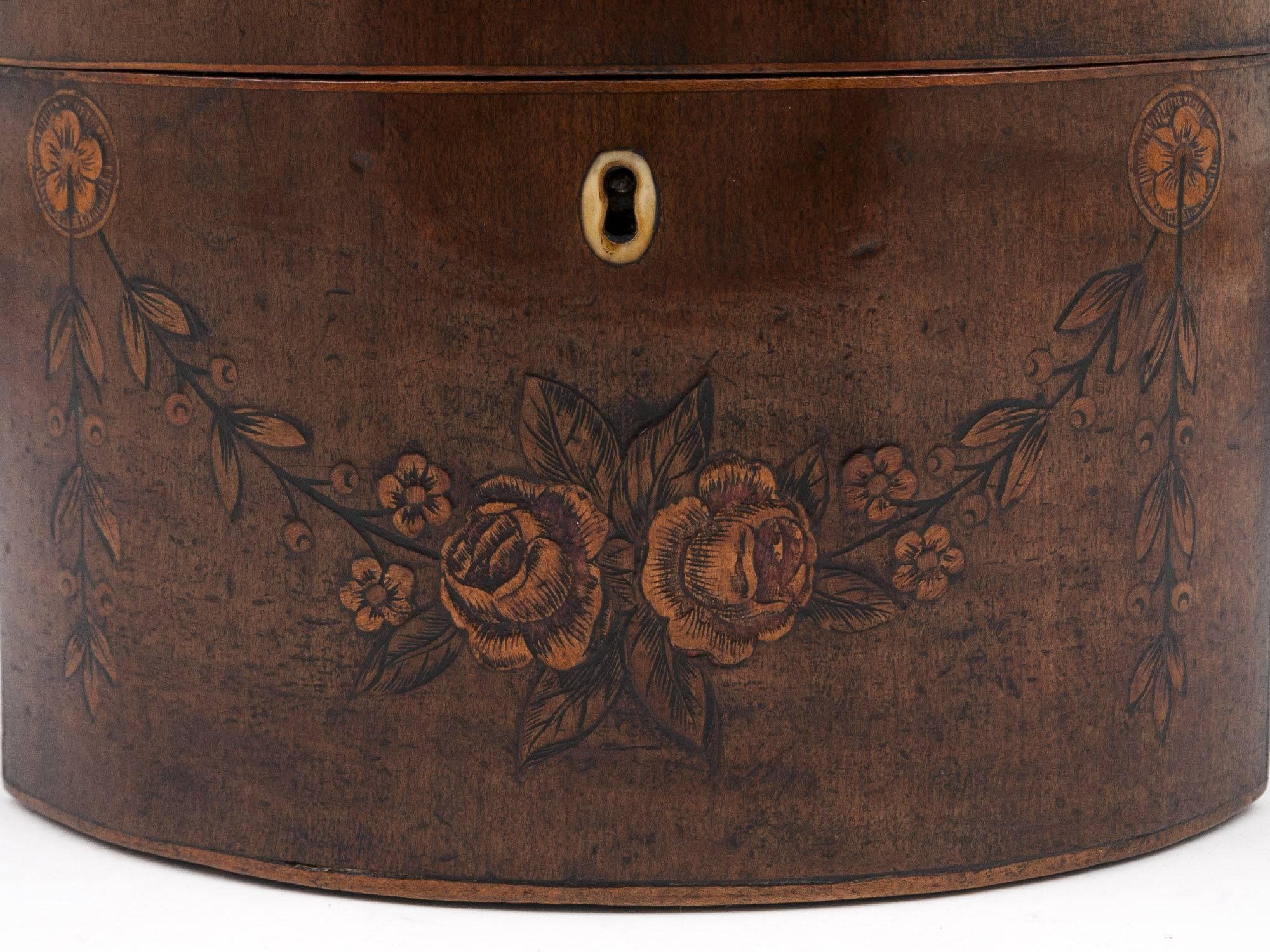 George III 18th Century Period Harewood Inlaid 'Navette' Shaped Tea Caddy For Sale 1