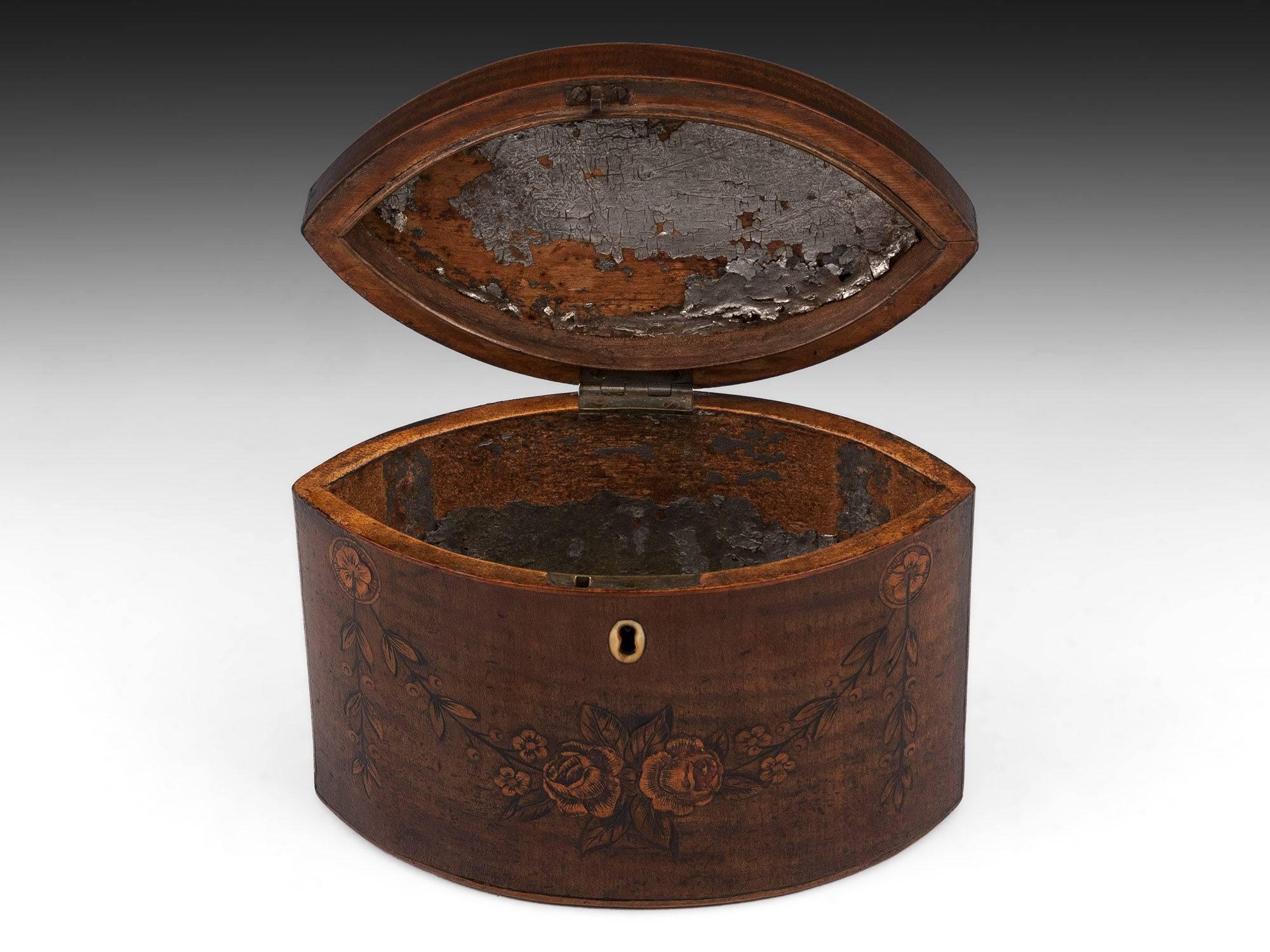 George III 18th Century Period Harewood Inlaid 'Navette' Shaped Tea Caddy For Sale 2