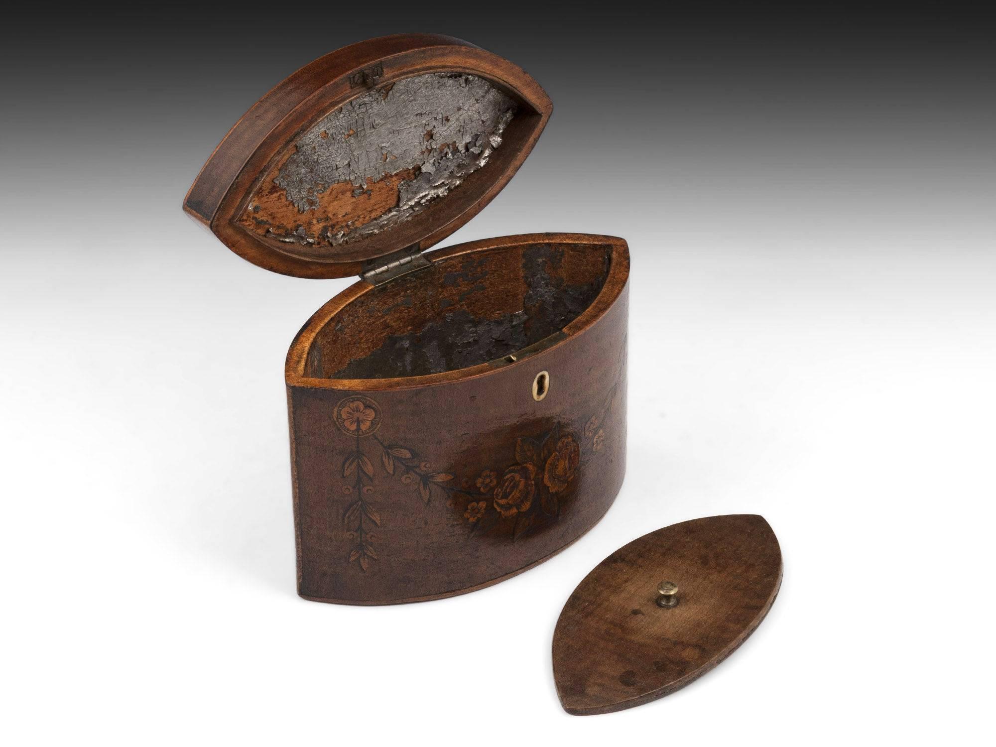 George III 18th Century Period Harewood Inlaid 'Navette' Shaped Tea Caddy For Sale 3