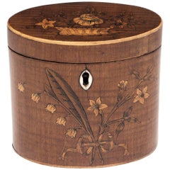 George III 18th Century Period Miniature Harewood Oval-Shaped Tea Caddy