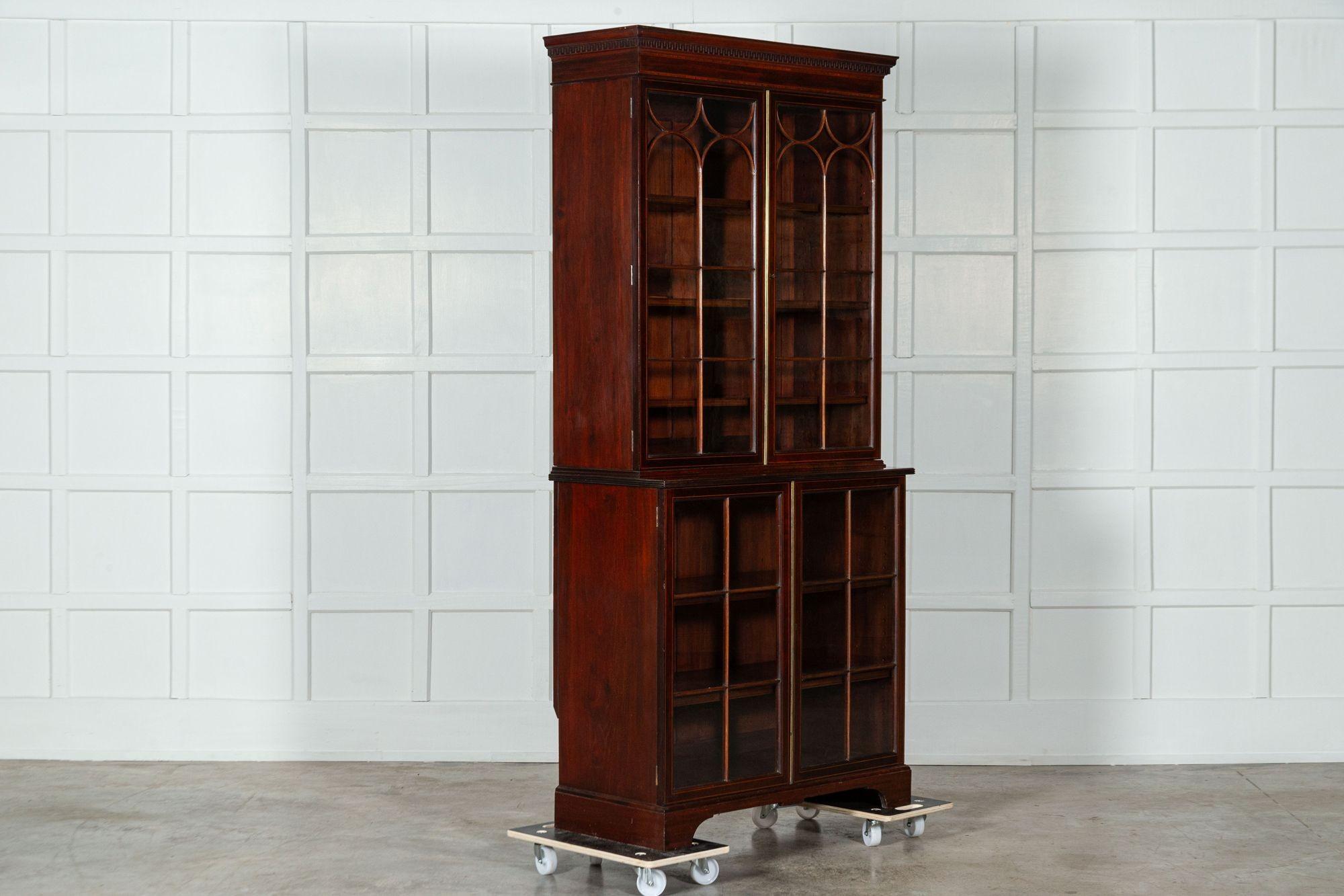 George III 18thC Mahogany Glazed Twin Library Bookcase Cabinet In Good Condition For Sale In Staffordshire, GB