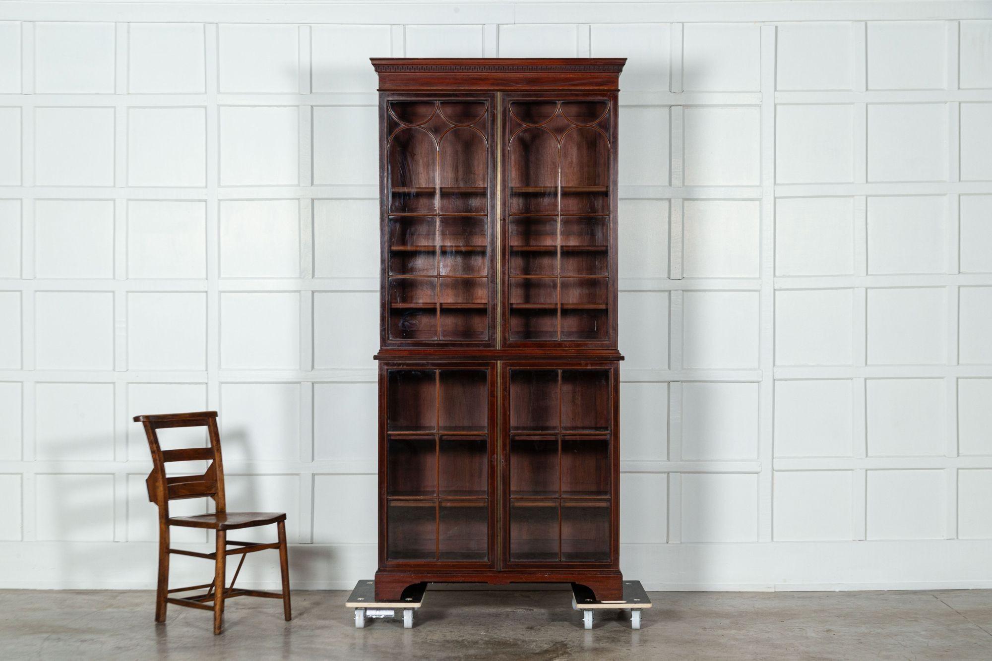 18th Century and Earlier George III 18thC Mahogany Glazed Twin Library Bookcase Cabinet For Sale