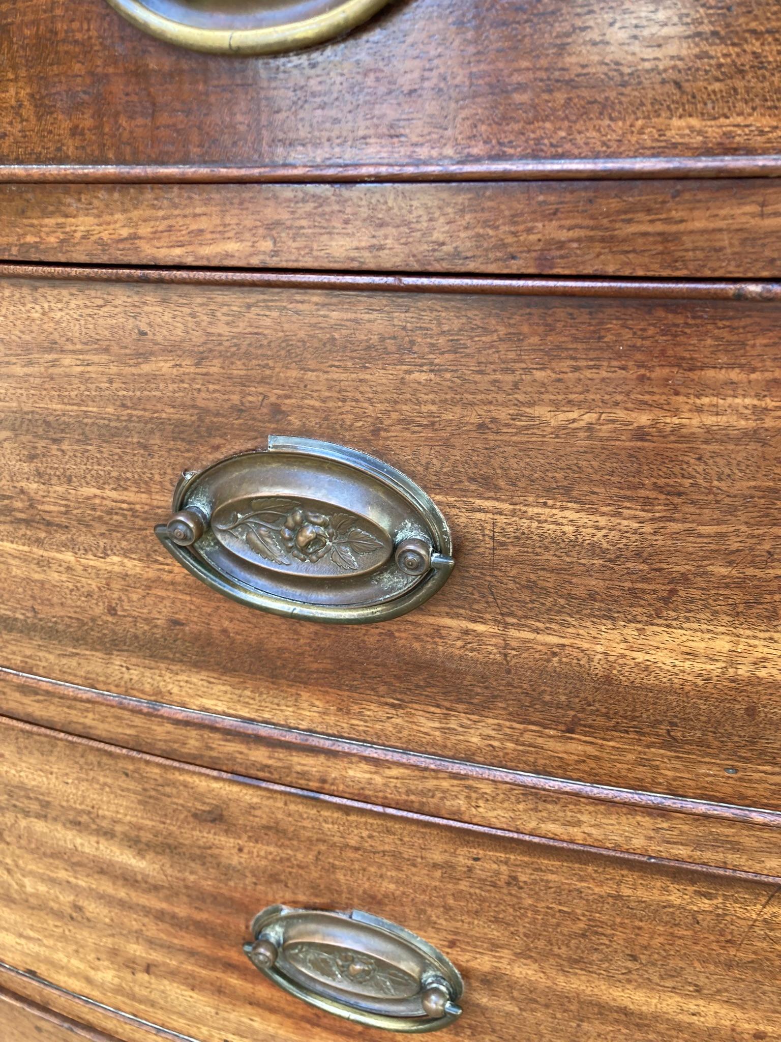 George III 19th Century Mahogany Bow Fronted Two over Three Chest of Drawers 7
