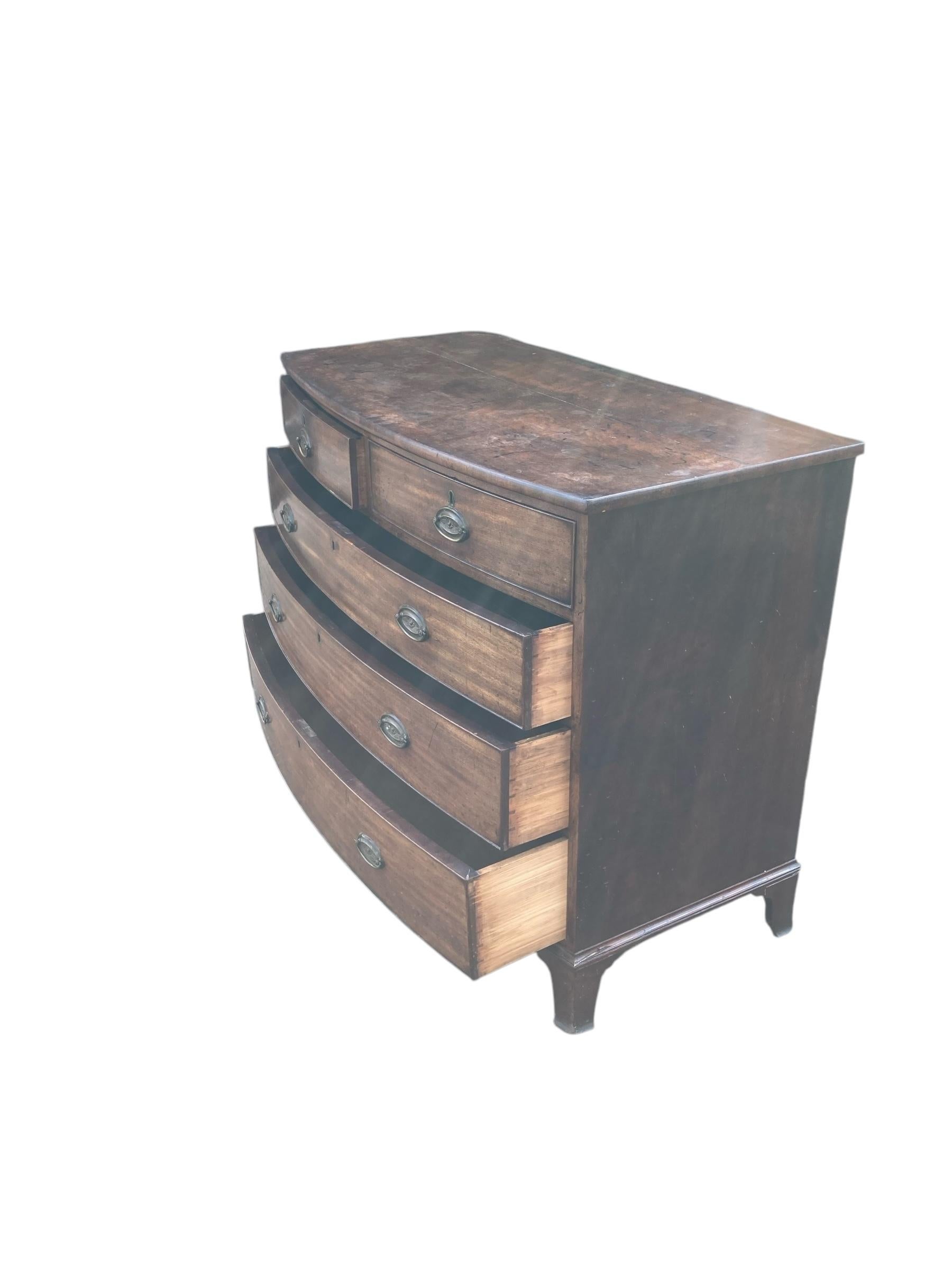 British George III 19th Century Mahogany Bow Fronted Two over Three Chest of Drawers