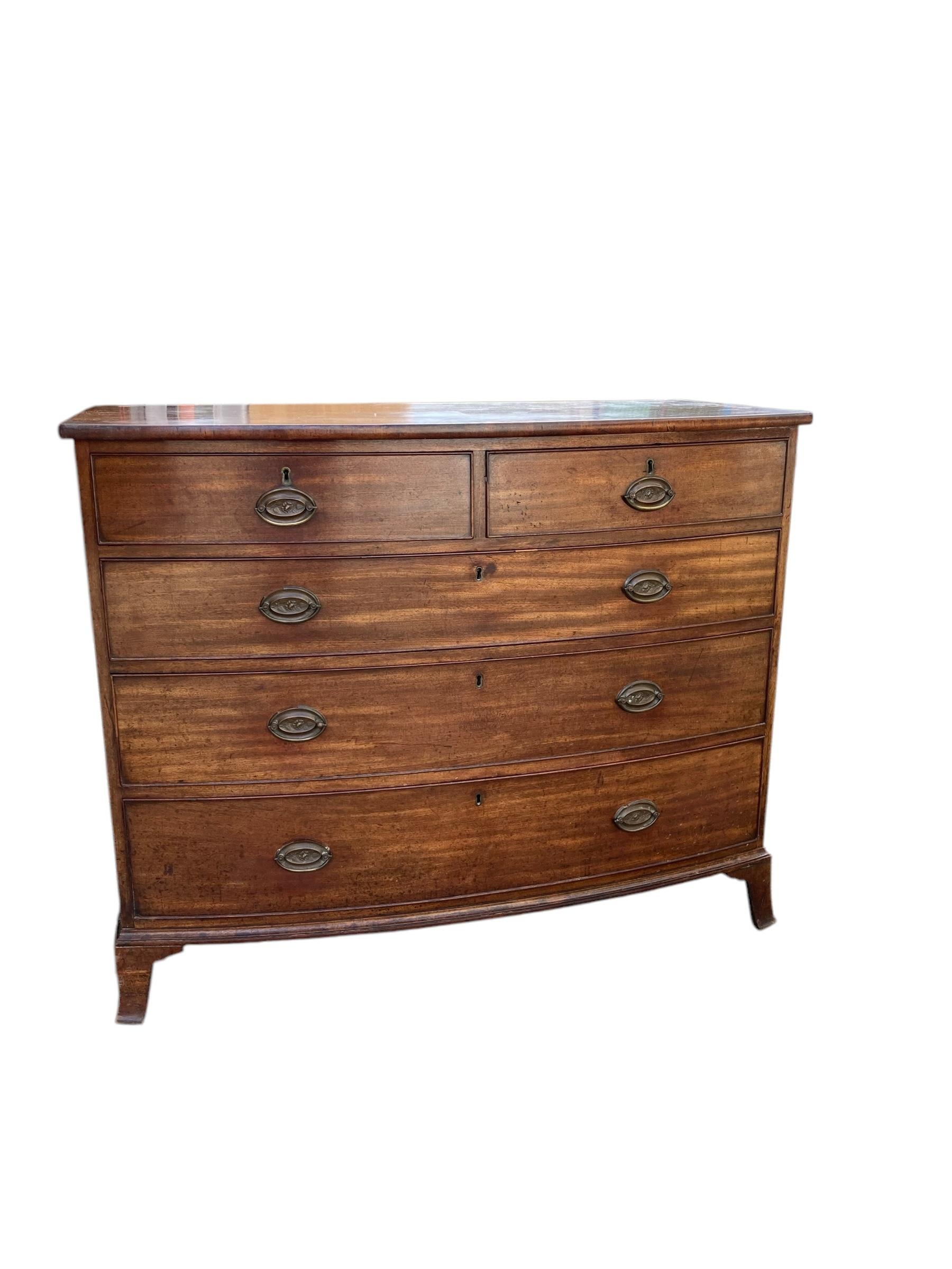 George III 19th Century Mahogany Bow Fronted Two over Three Chest of Drawers 4