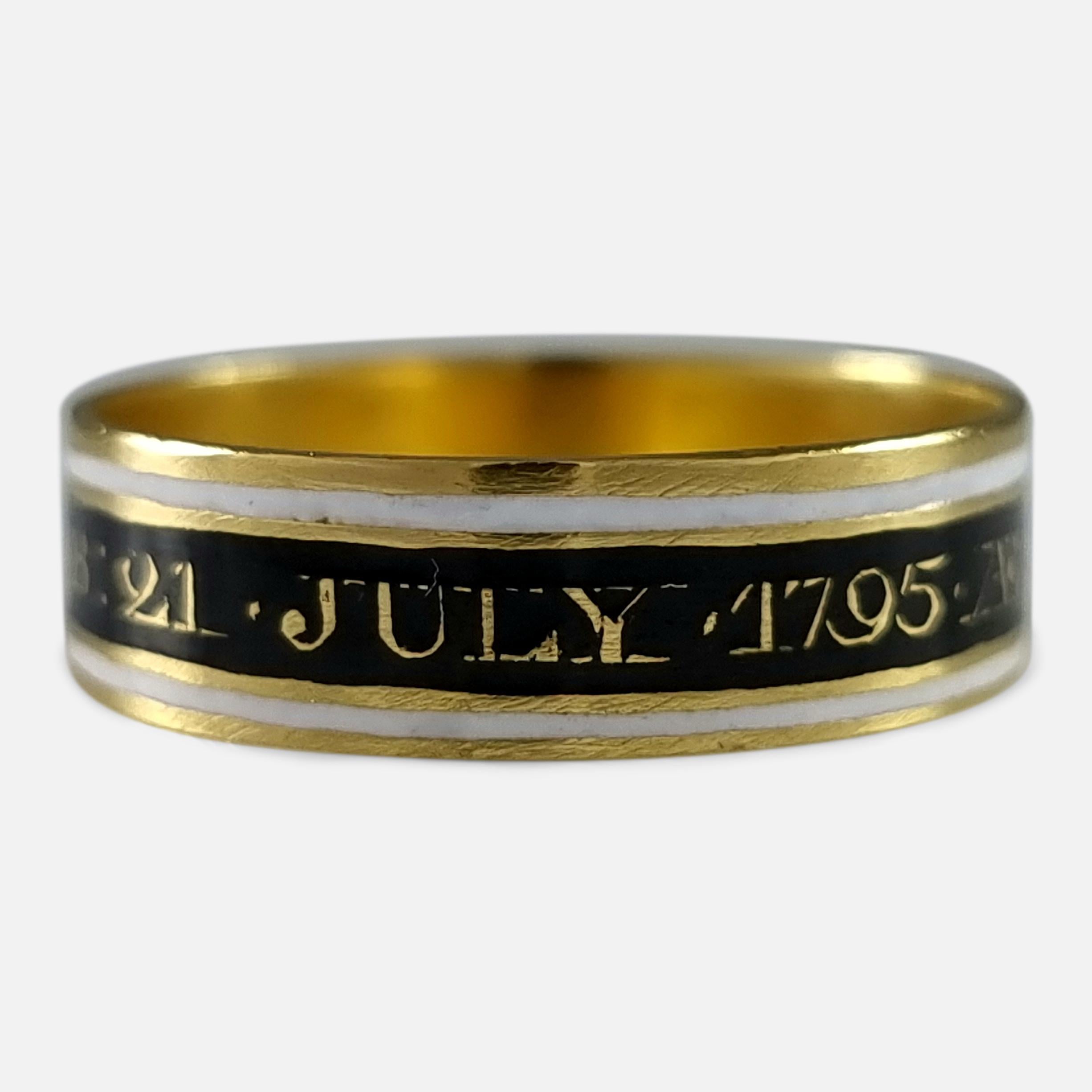 George III 22ct Gold and Enamel Mourning Ring, 1795 In Good Condition For Sale In Glasgow, GB