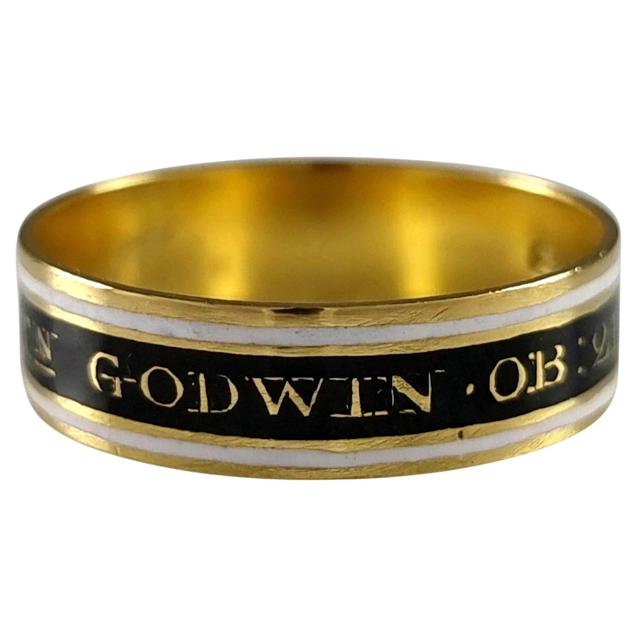 George III 22ct Gold and Enamel Mourning Ring, 1795 For Sale