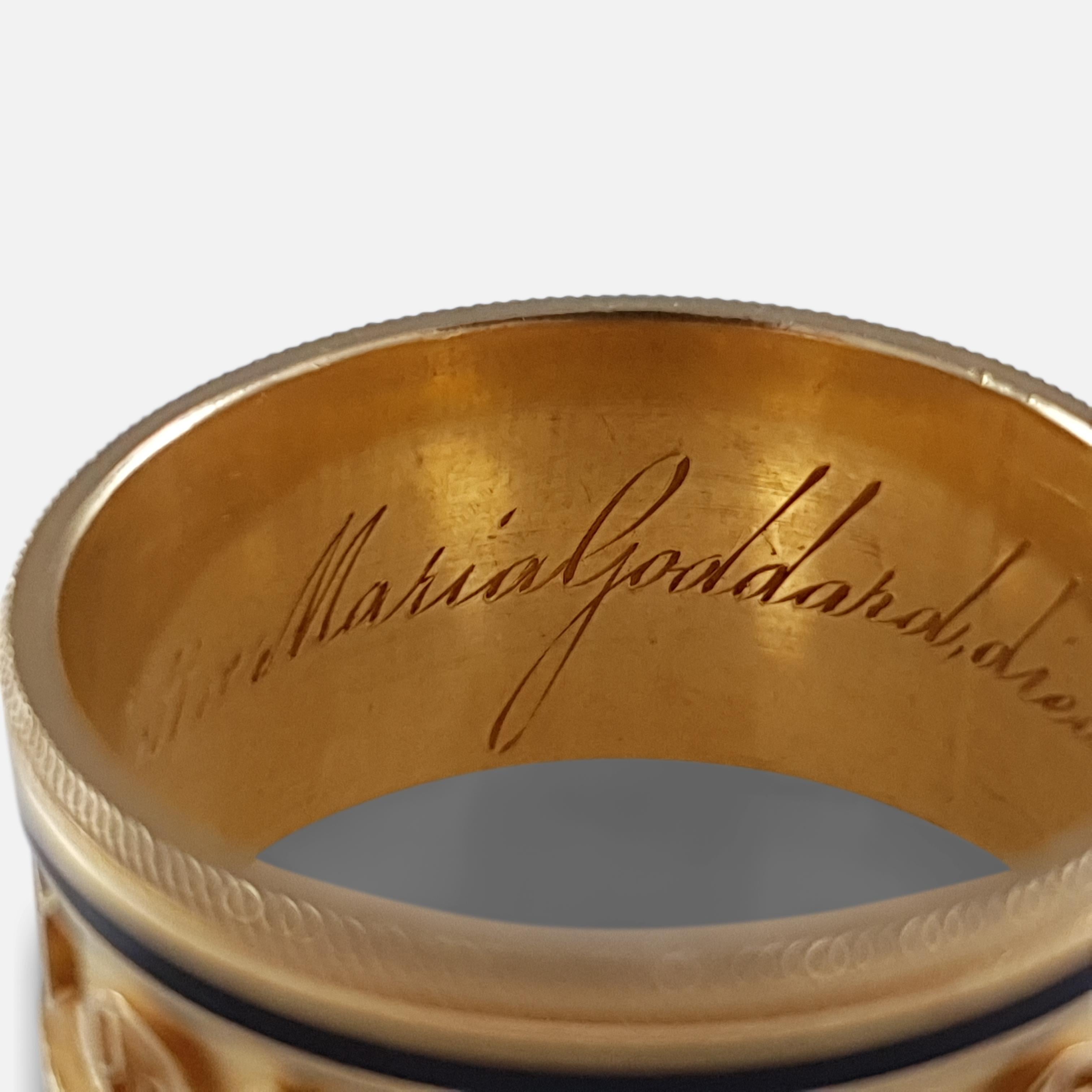 George III 22 Karat Gold and Enamel Memorial Mourning Band Ring, 1813 3