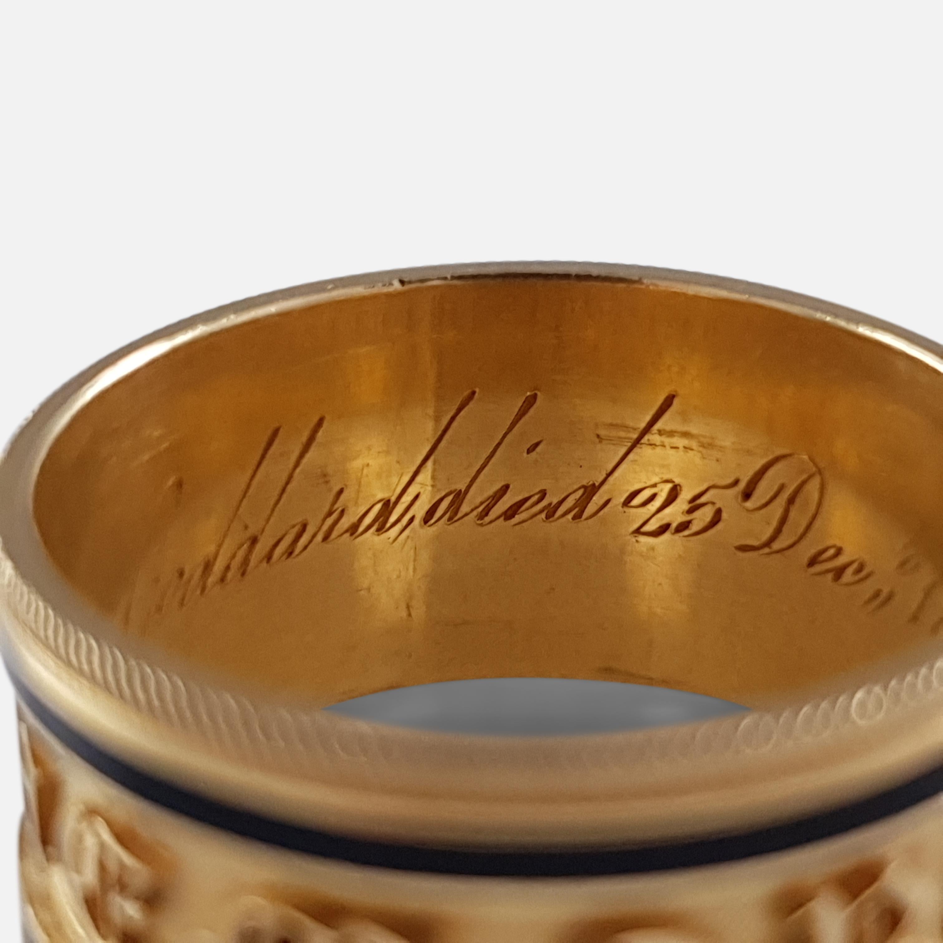 George III 22 Karat Gold and Enamel Memorial Mourning Band Ring, 1813 4