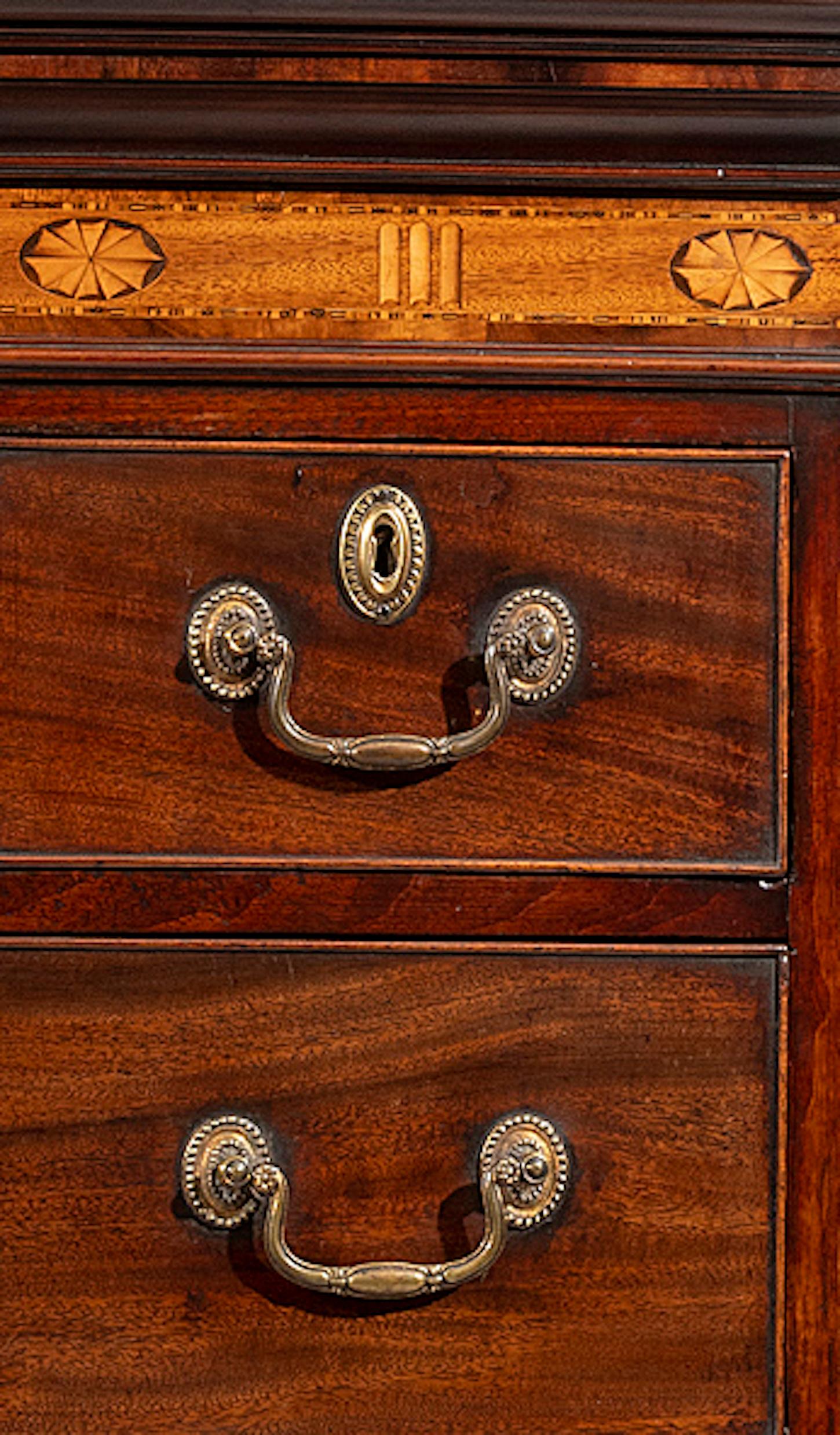 Mahogany George III Adam Period 18th Century Bow-Fronted Inlaid Chest on Chest For Sale