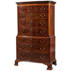 George III Adam Period 18th Century Bow-Fronted Inlaid Chest on Chest