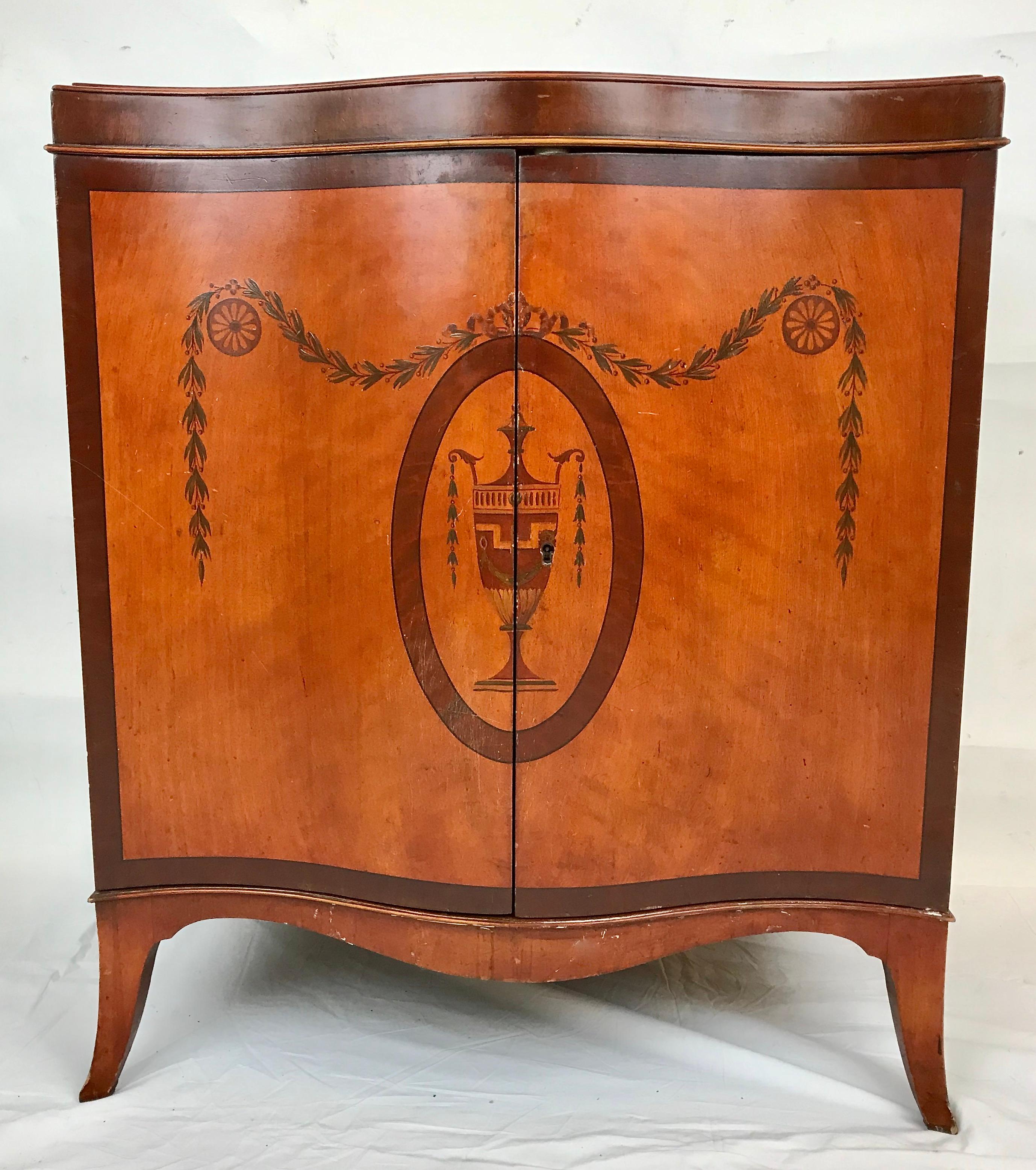 American George III Adam Style Serpentine Satinwood Cabinet For Sale