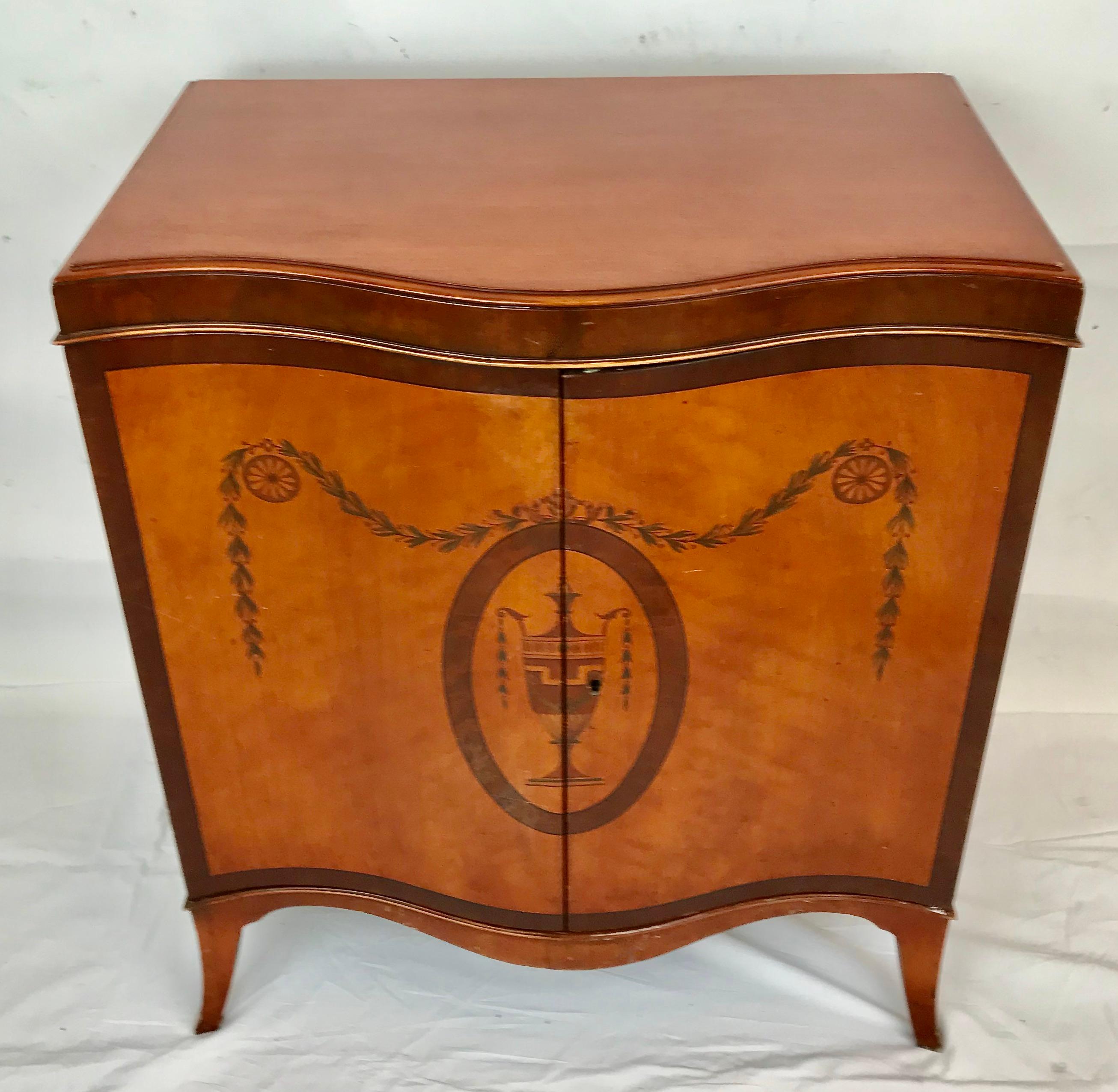 George III Adam Style Serpentine Satinwood Cabinet For Sale 1