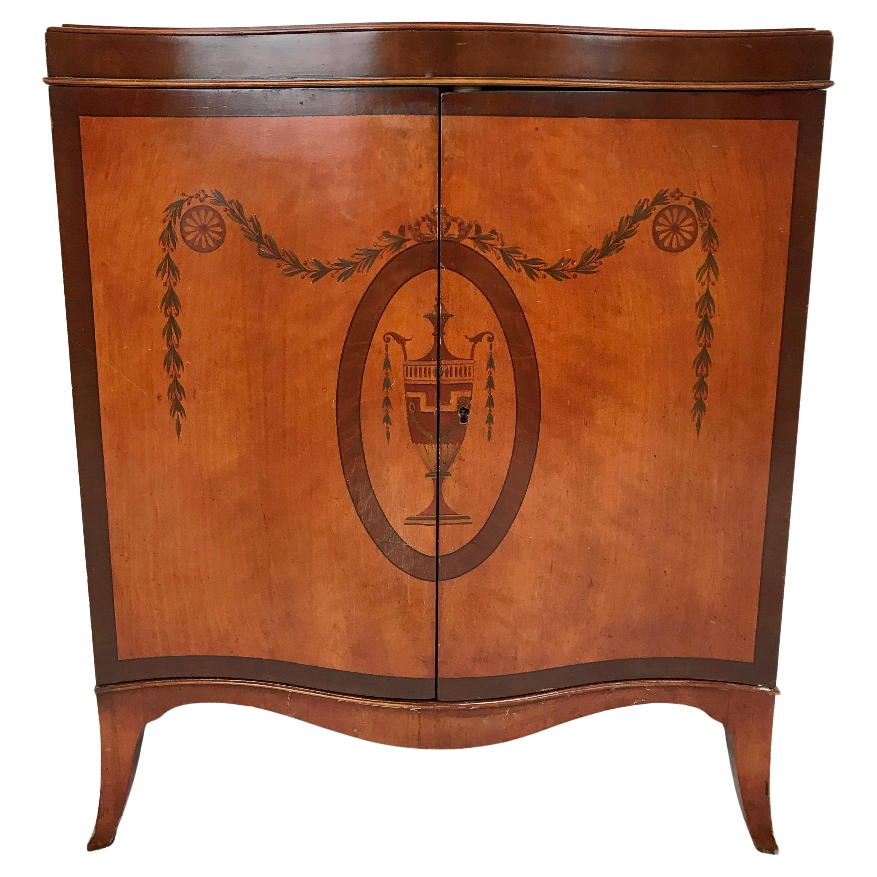 George III Adam Style Serpentine Satinwood Cabinet For Sale