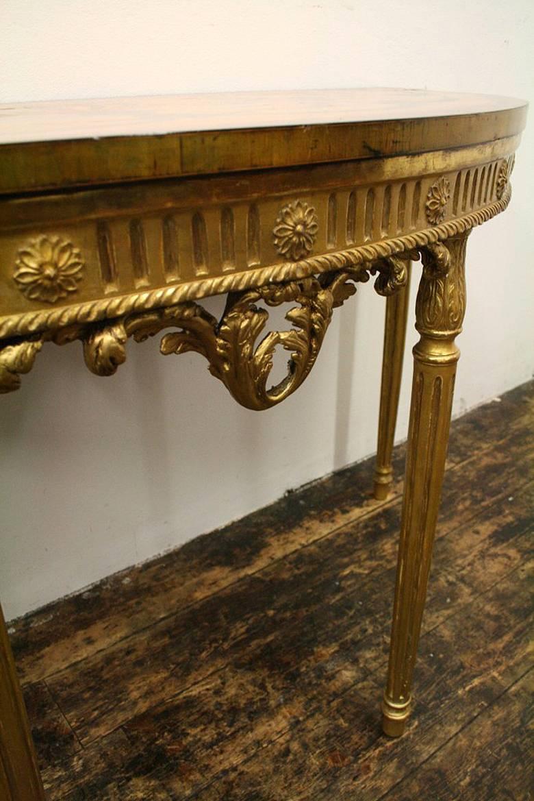 Late 18th Century George III Adams Style Satinwood, Rosewood and Kingwood Inlaid Demilune Table For Sale
