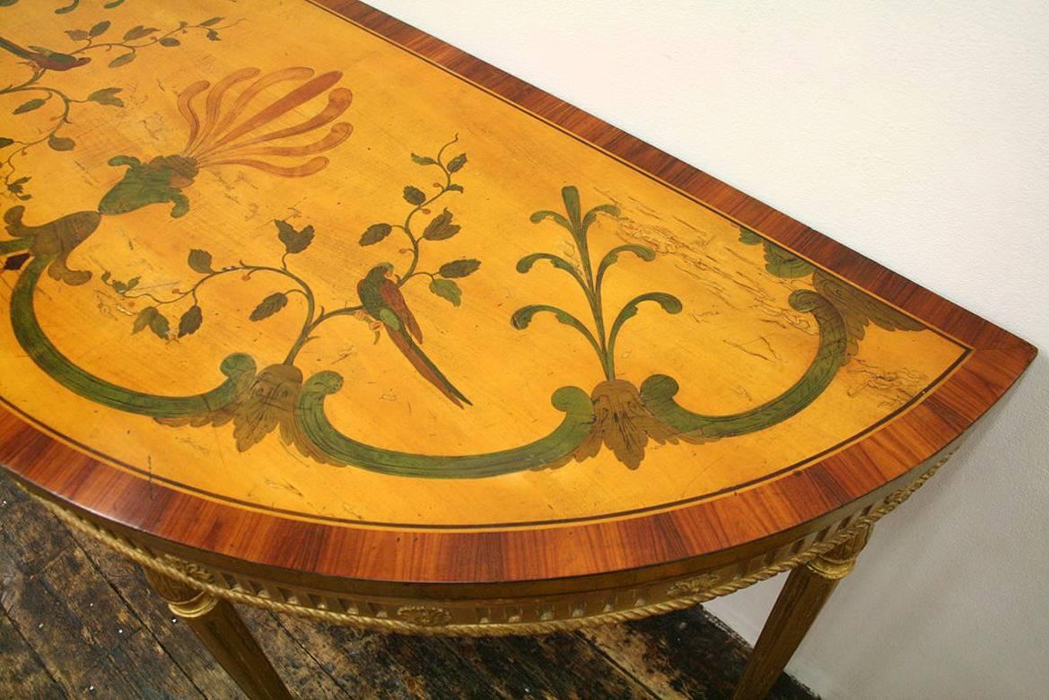 George III Adams Style Satinwood, Rosewood and Kingwood Inlaid Demilune Table For Sale 2